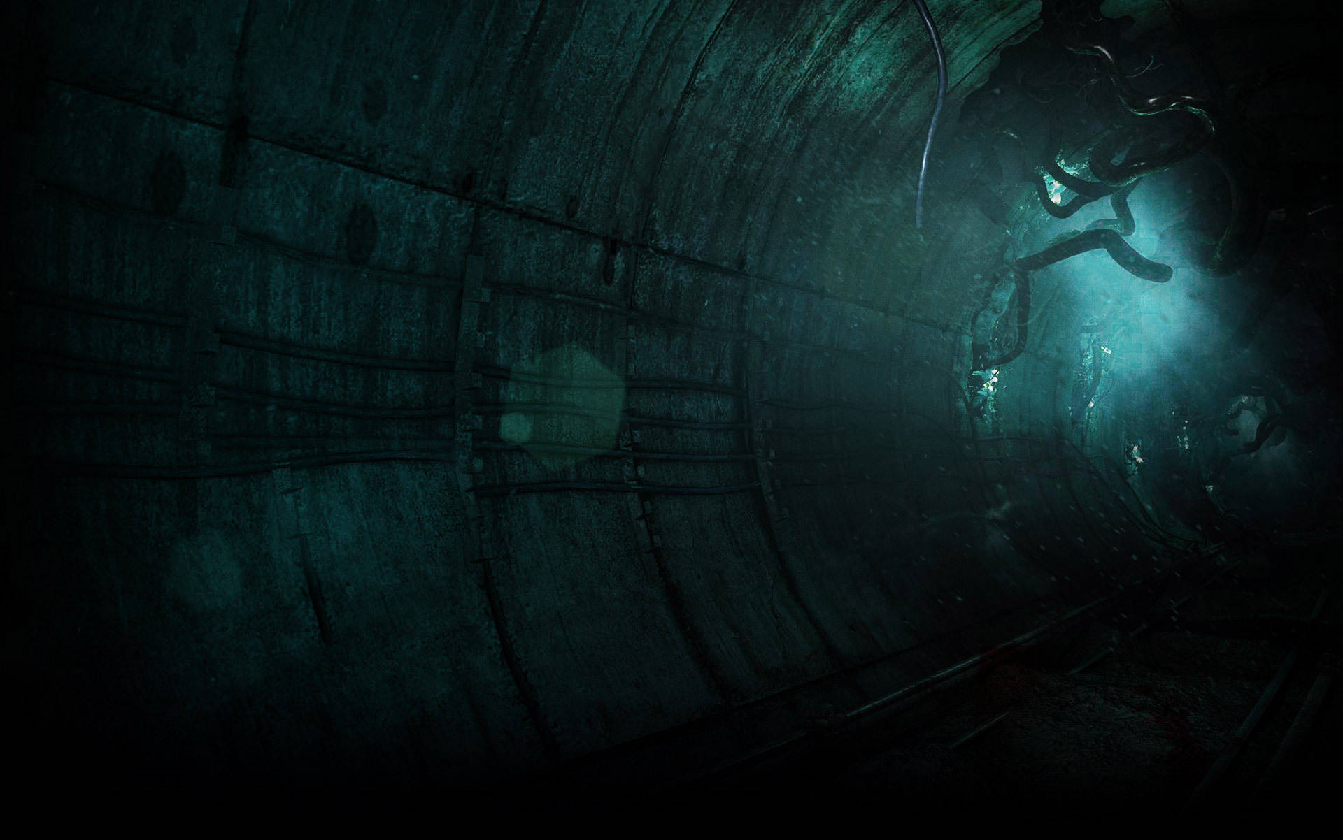 Metro 2033, black station, dark teal-lit, Full HD Desktop Wallpaper
