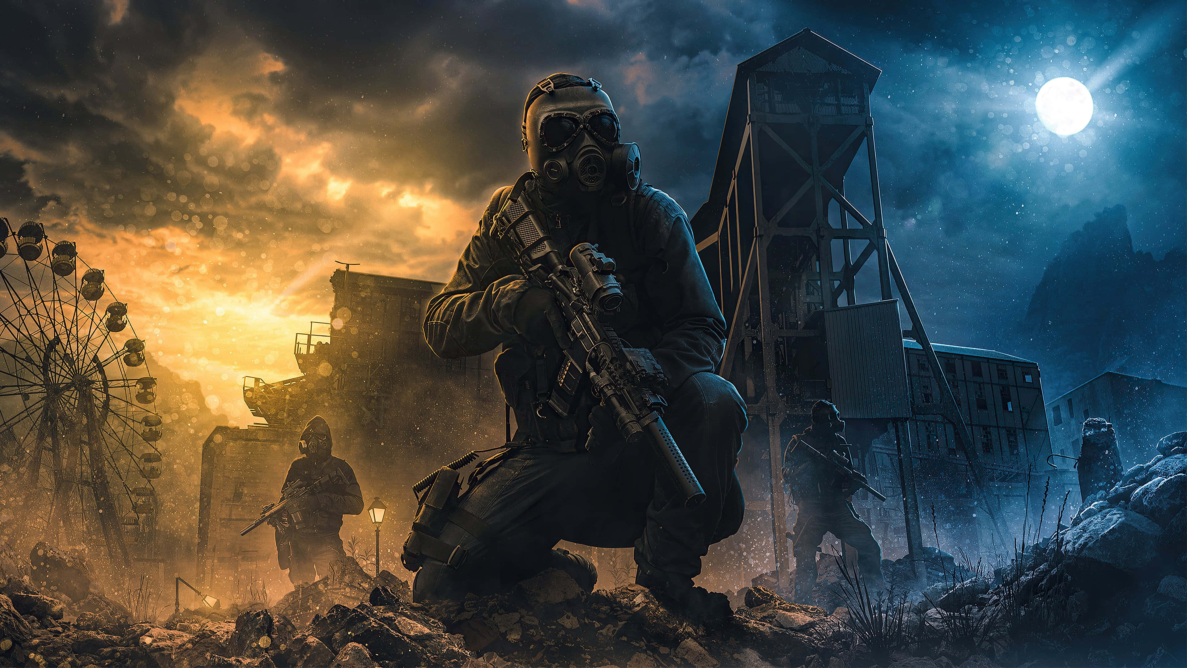 soldier, gas mask, rifle, 4K Desktop Wallpaper