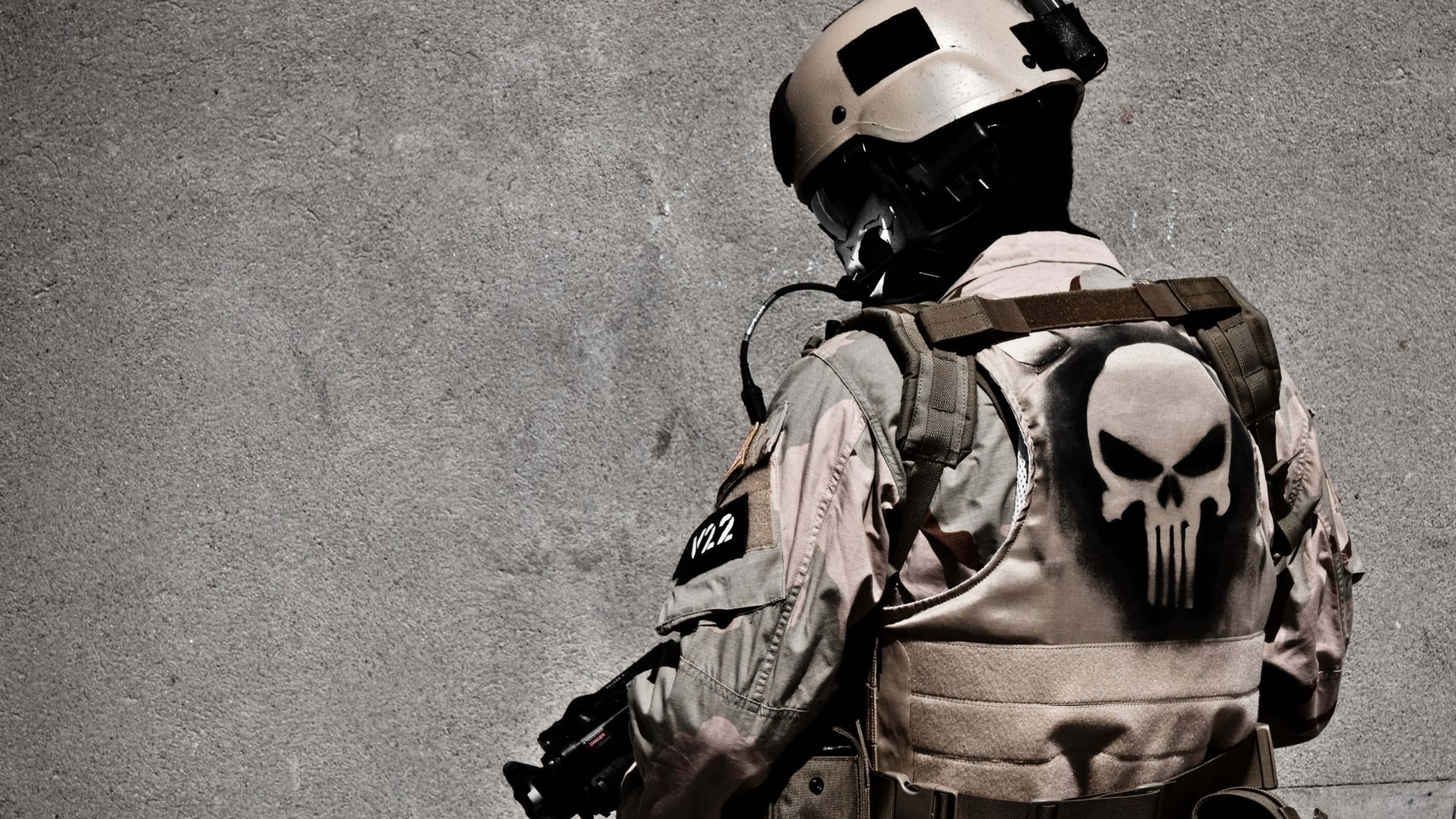 military squadron, tactical gear, skull emblem, 4K Desktop Wallpaper