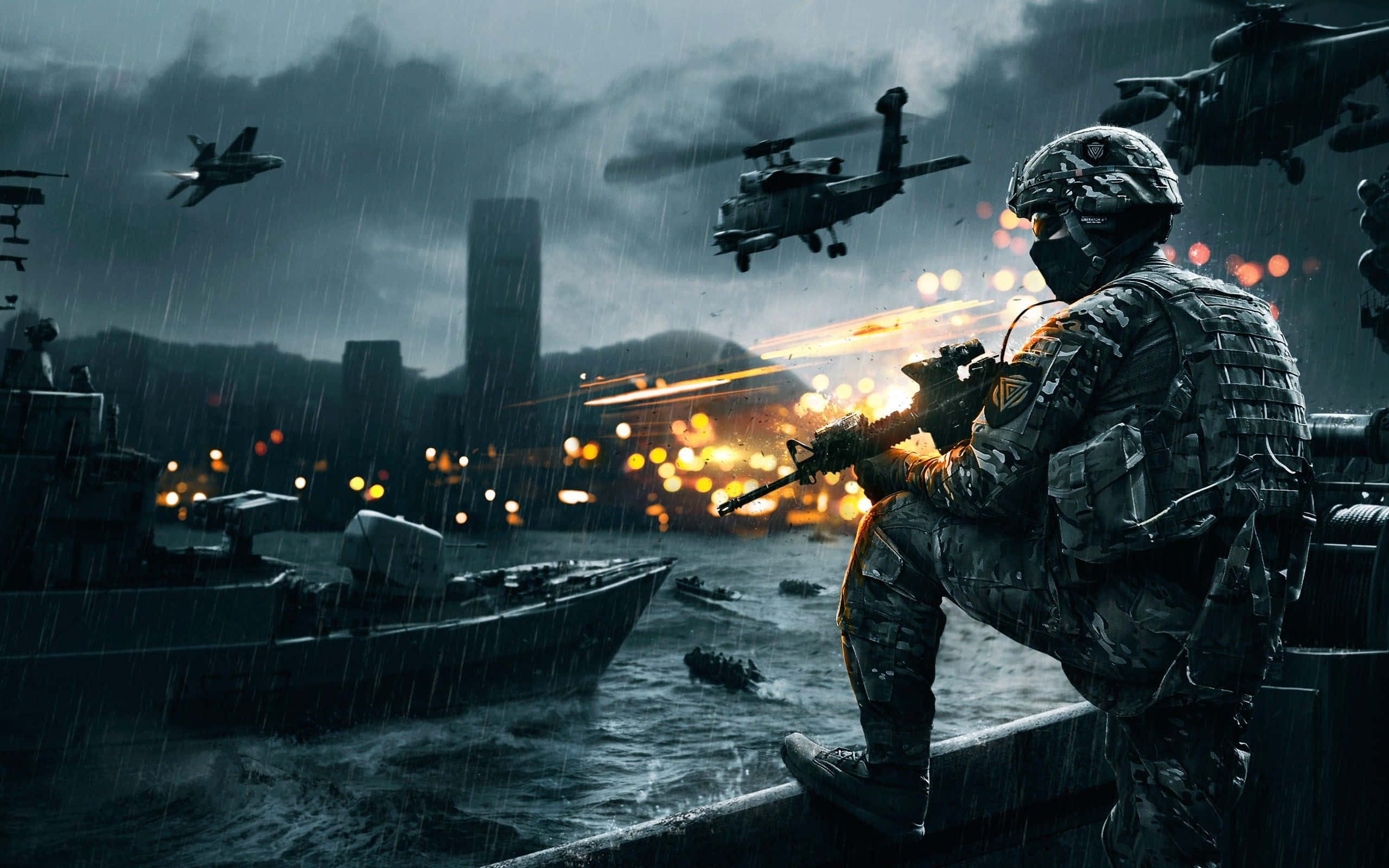 4K Military, soldier in full gear, rifle, 2K Desktop Wallpaper