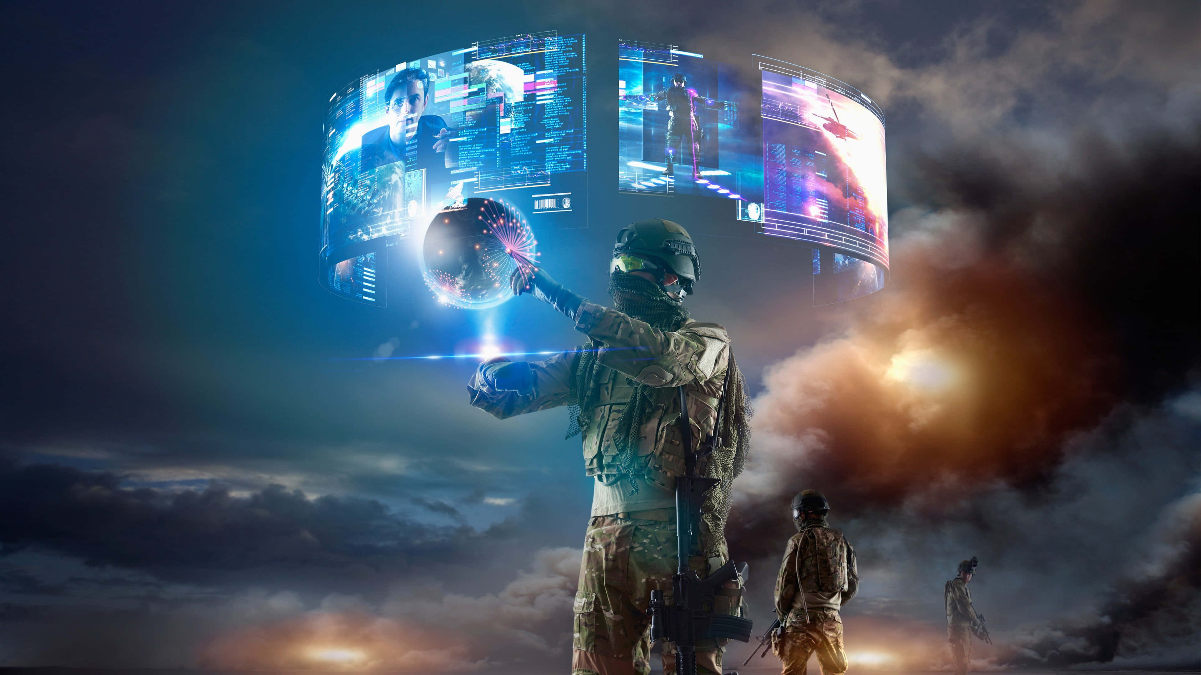 4K Military, futuristic gear, glowing holographic displays, 4K Desktop Wallpaper