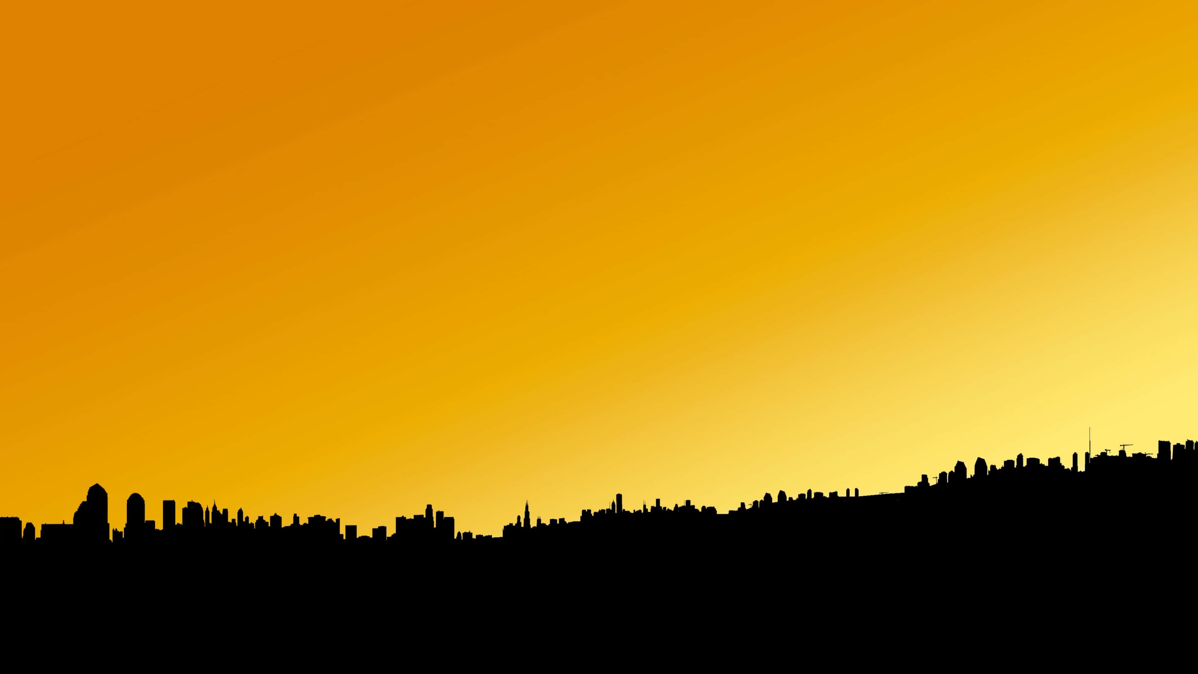 4K Minimal, city skyline silhouette, orange sunset sky, 4K Desktop Wallpaper