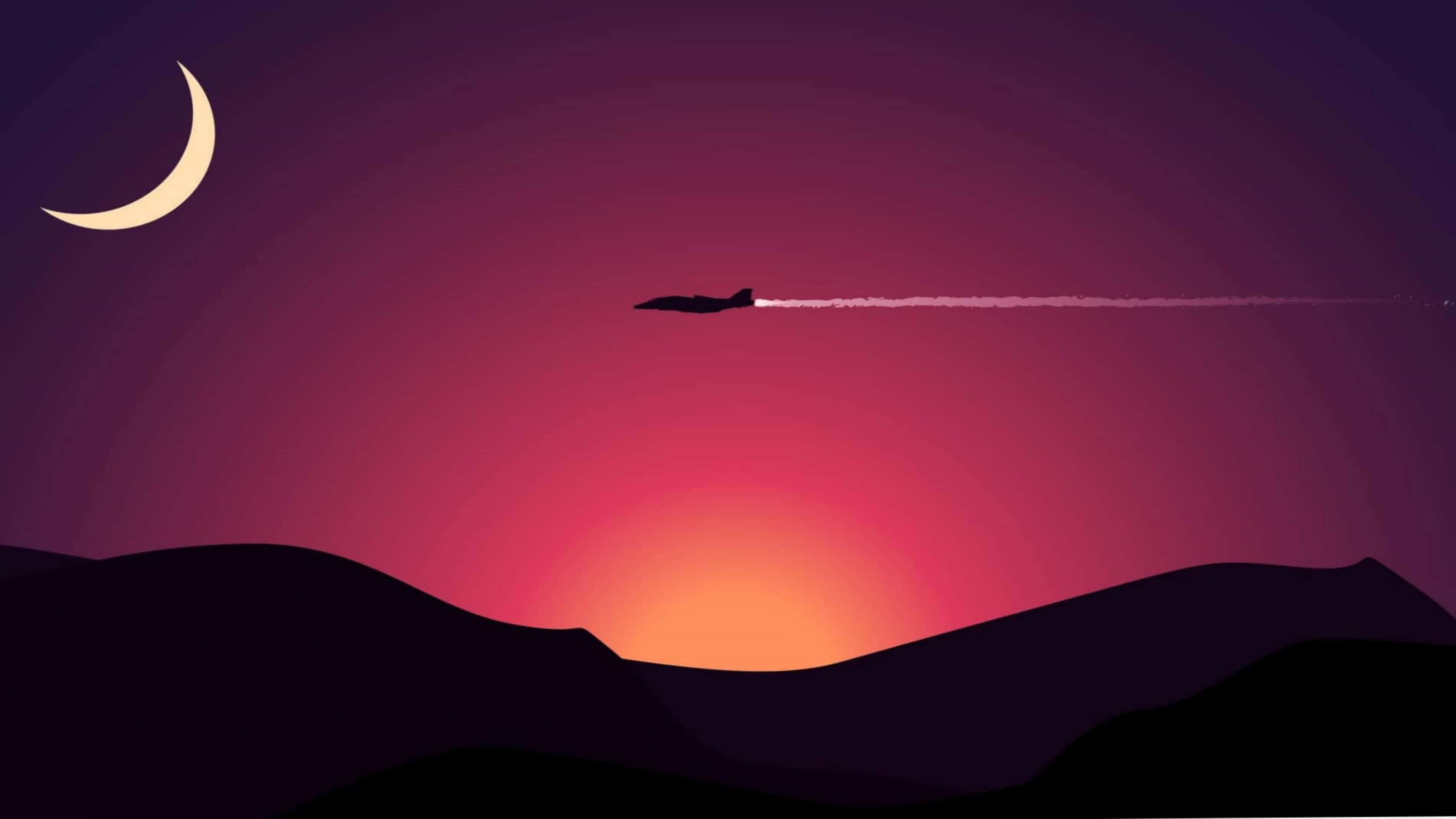 4K Minimal, Sunset, Airplane, 4K Desktop Wallpaper