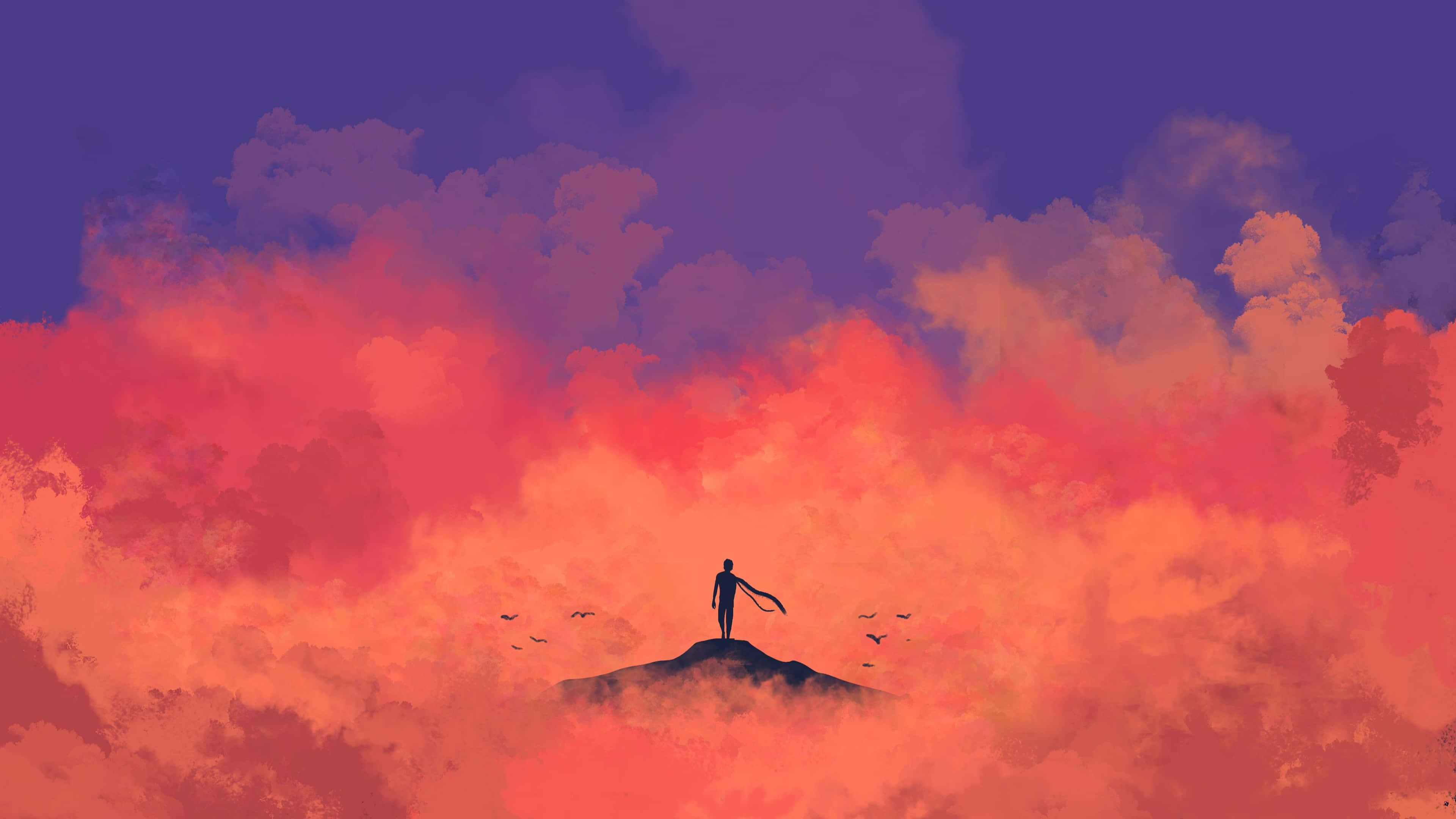 4K Minimal, man silhouette, orange cloud, 4K Desktop Wallpaper