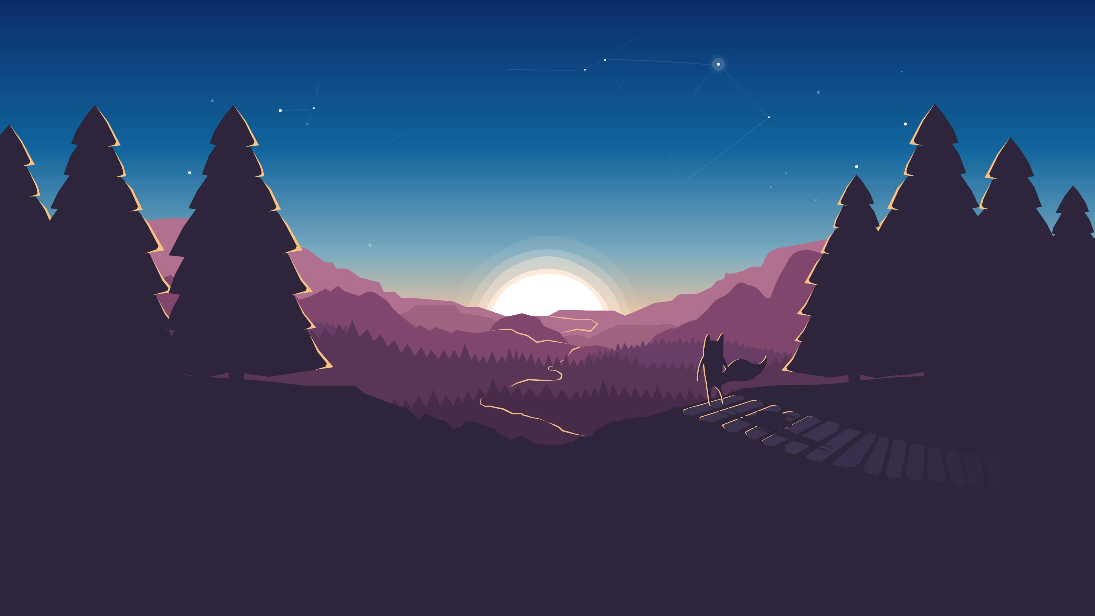 4K Minimal, purple sunset, silhouette, 4K Desktop Wallpaper