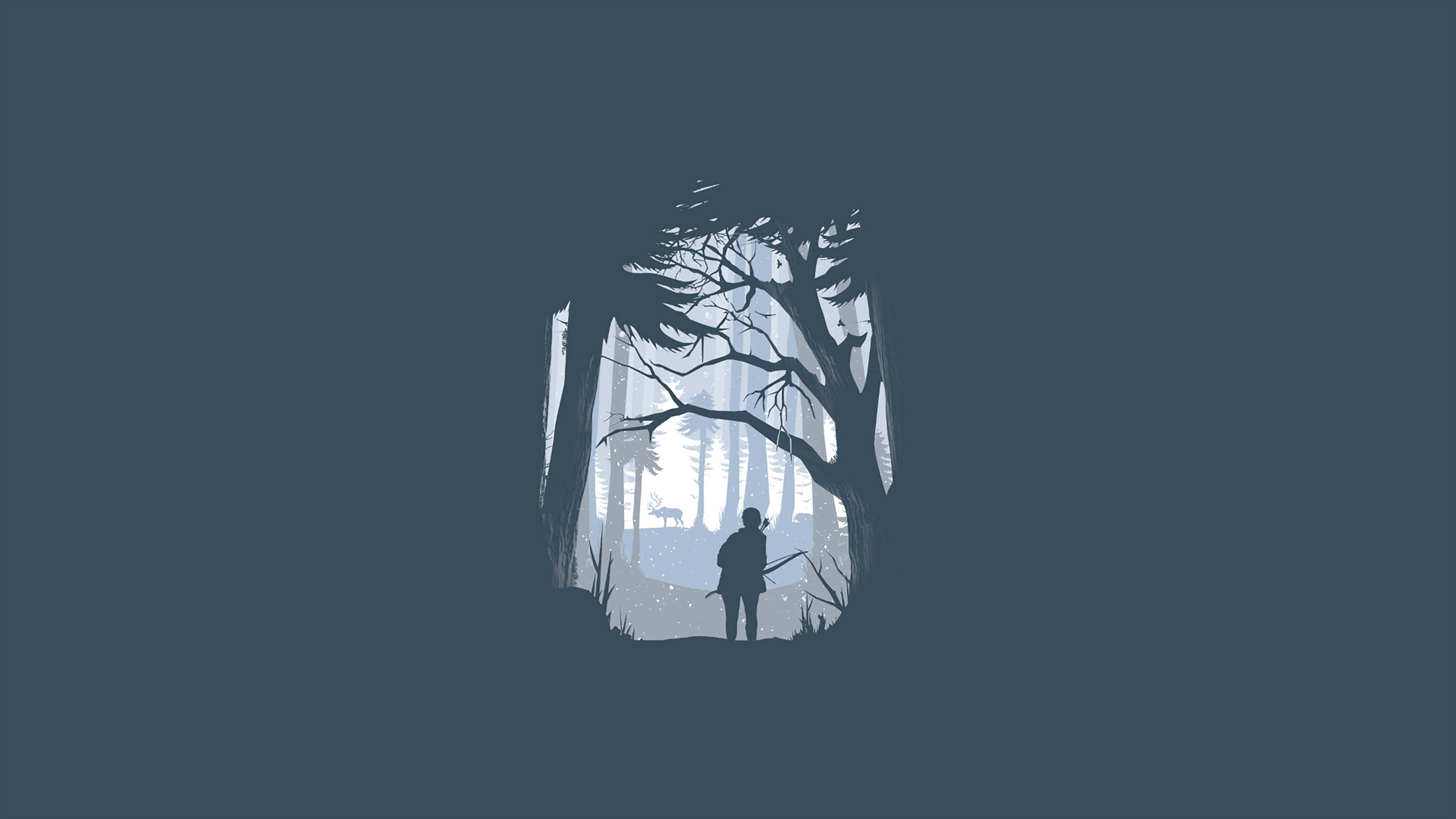 4K Minimal, man in forest silhouette, forest clearing, 4K Desktop Wallpaper