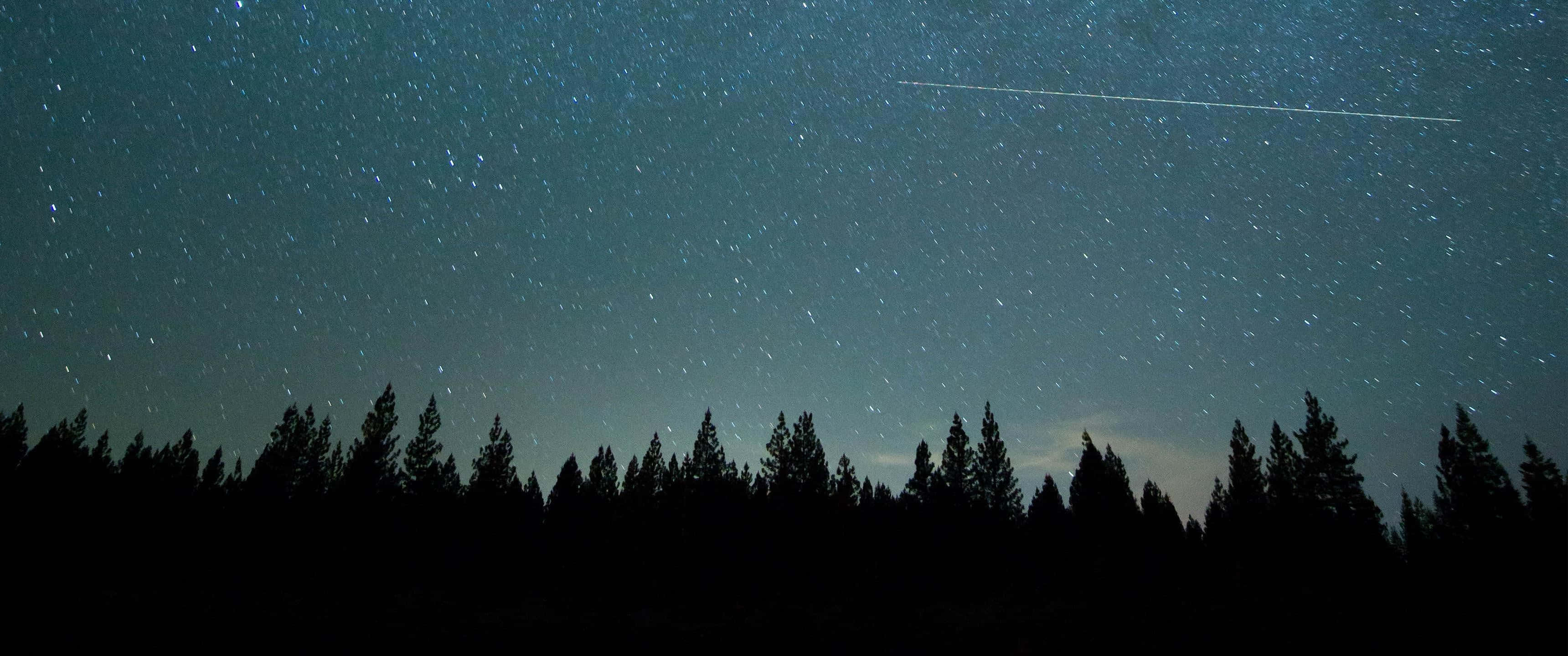 3440x1440, starry night sky, bright meteor, 2K Desktop Wallpaper
