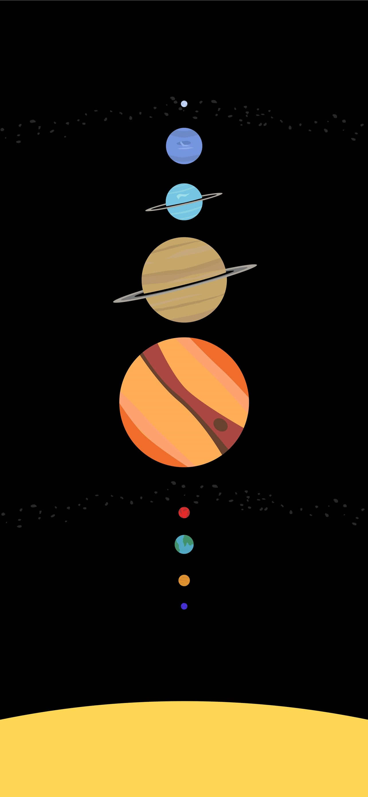 minimalist space, colorful planets with rings, starry black sky, 2K Phone Wallpaper