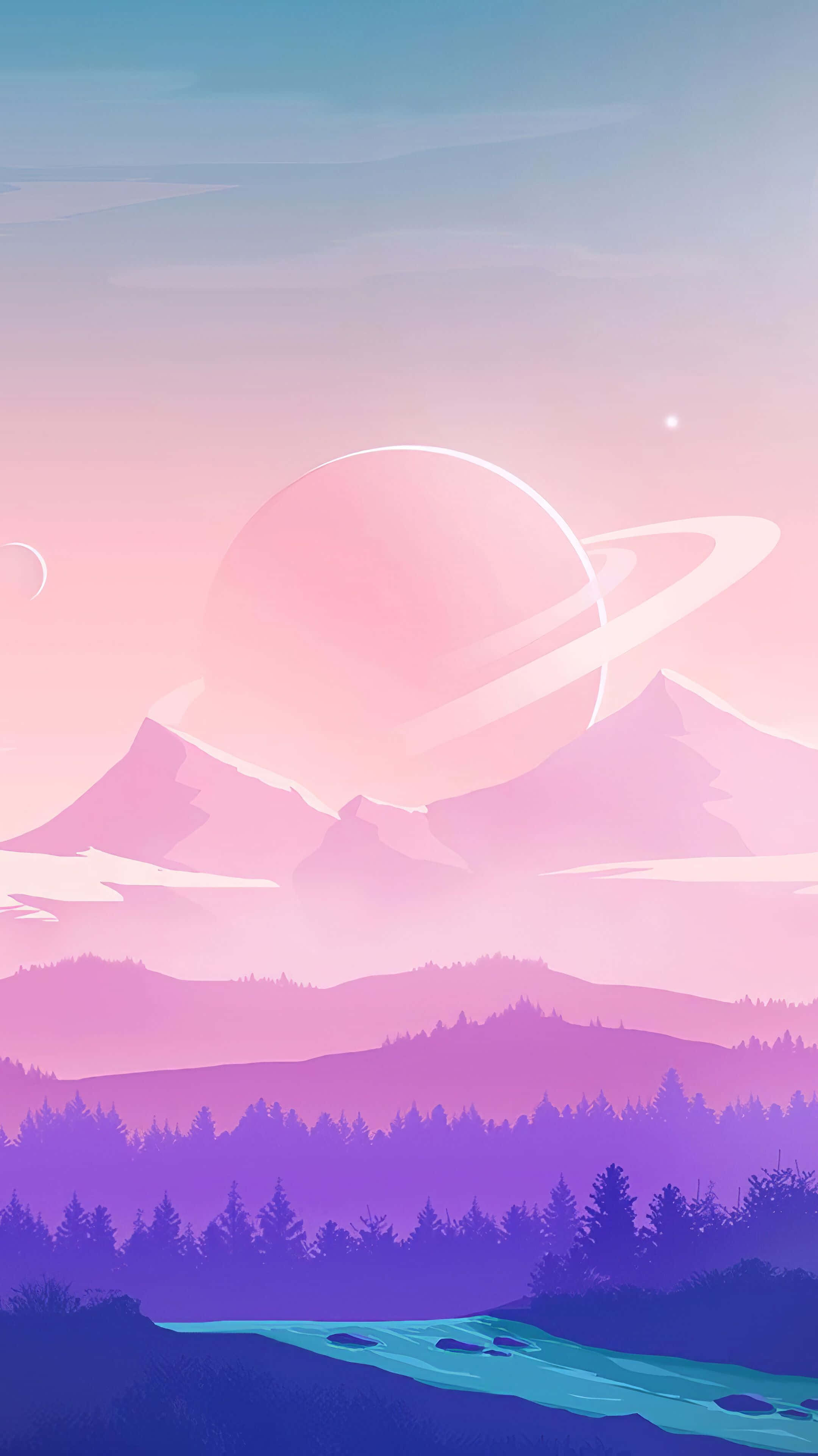 4K Minimalist Phone, pink mountains, purple forests, 4K Phone Wallpaper