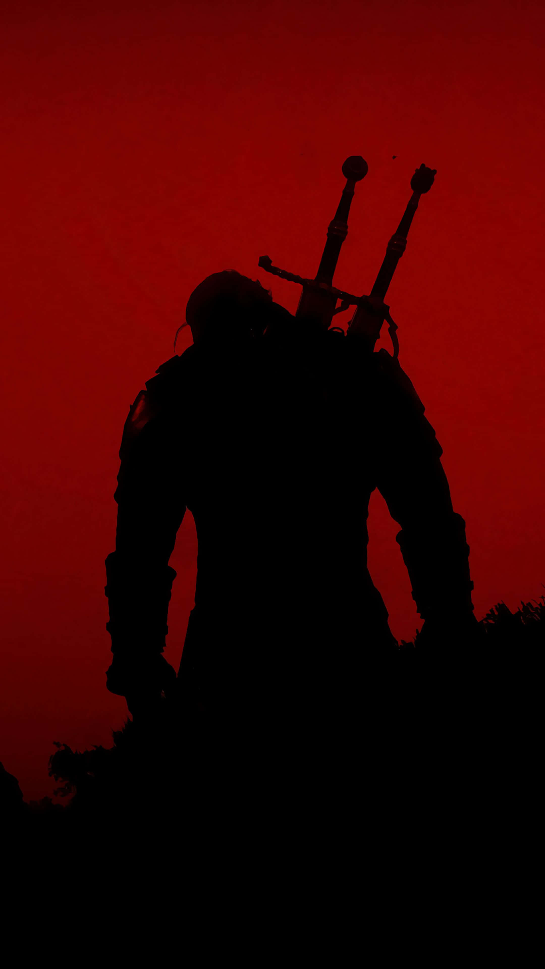 4K Minimalist Phone, blood red sky, warrior's silhouette, 4K Phone Wallpaper