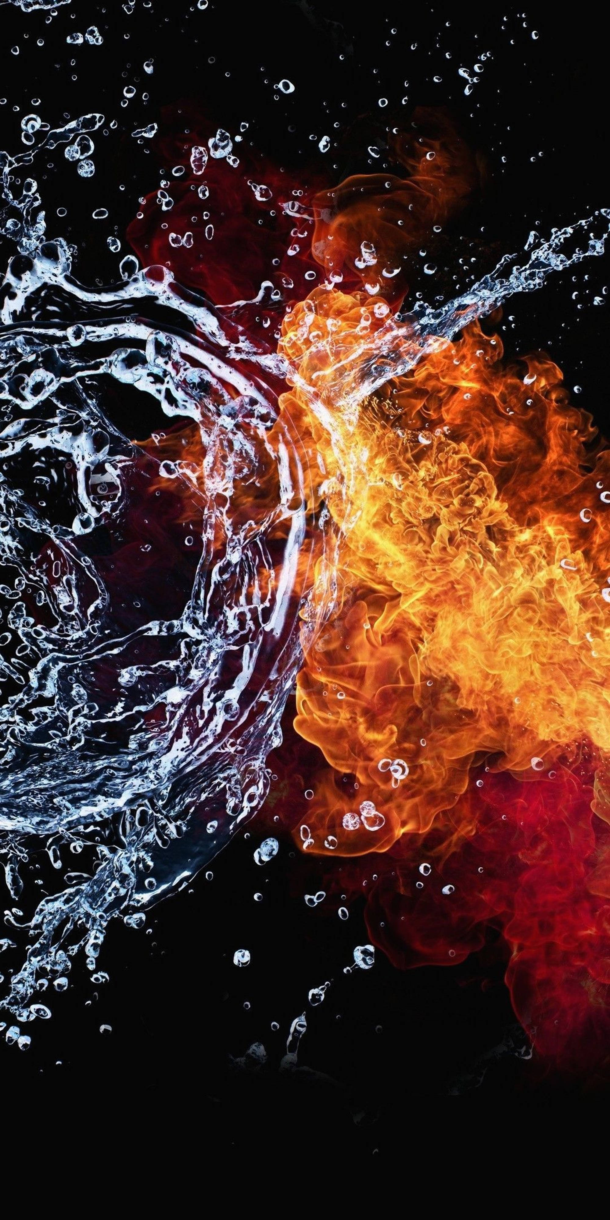 4K technology, roaring orange flames, splashing icy water, 4K Phone Wallpaper