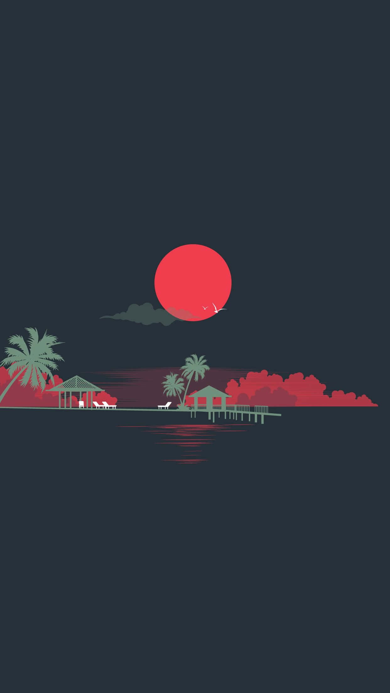 tropical island, sunset, red sun, Full HD Phone Wallpaper