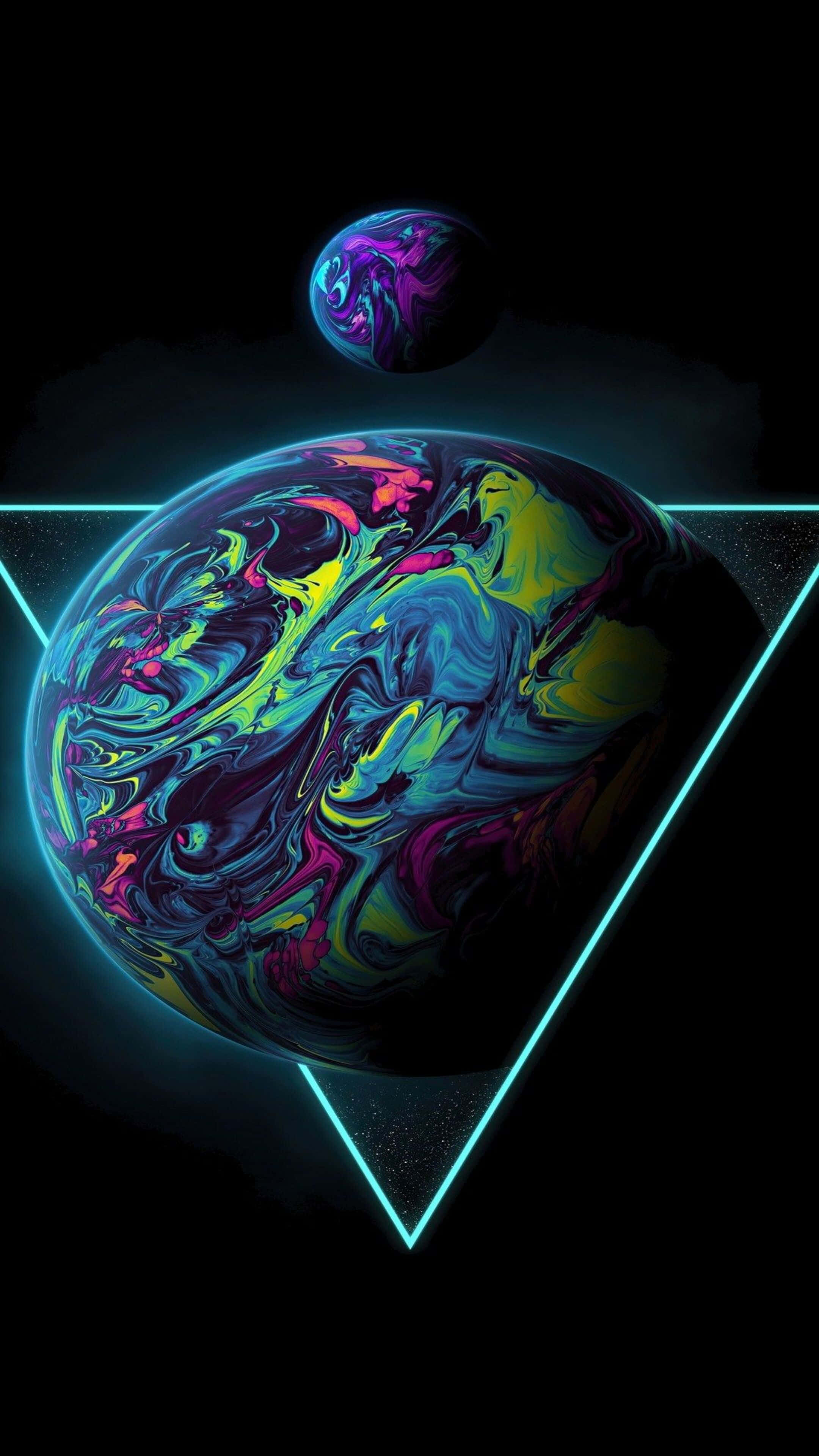 4K Amoled Phone, neon blue, swirling planet, 4K Phone Wallpaper