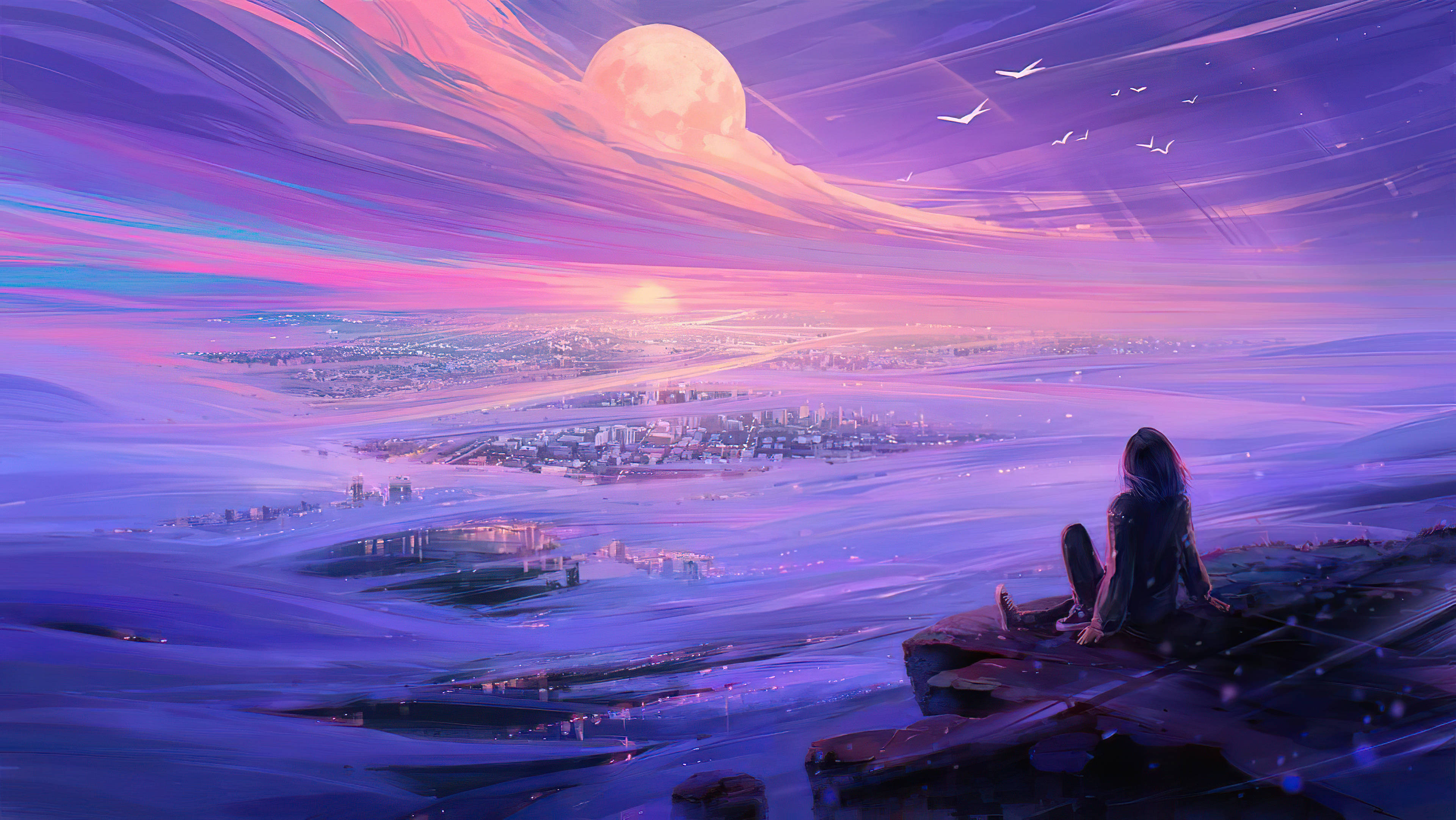 Moon, 4K, purple aesthetic, 4K Desktop Wallpaper