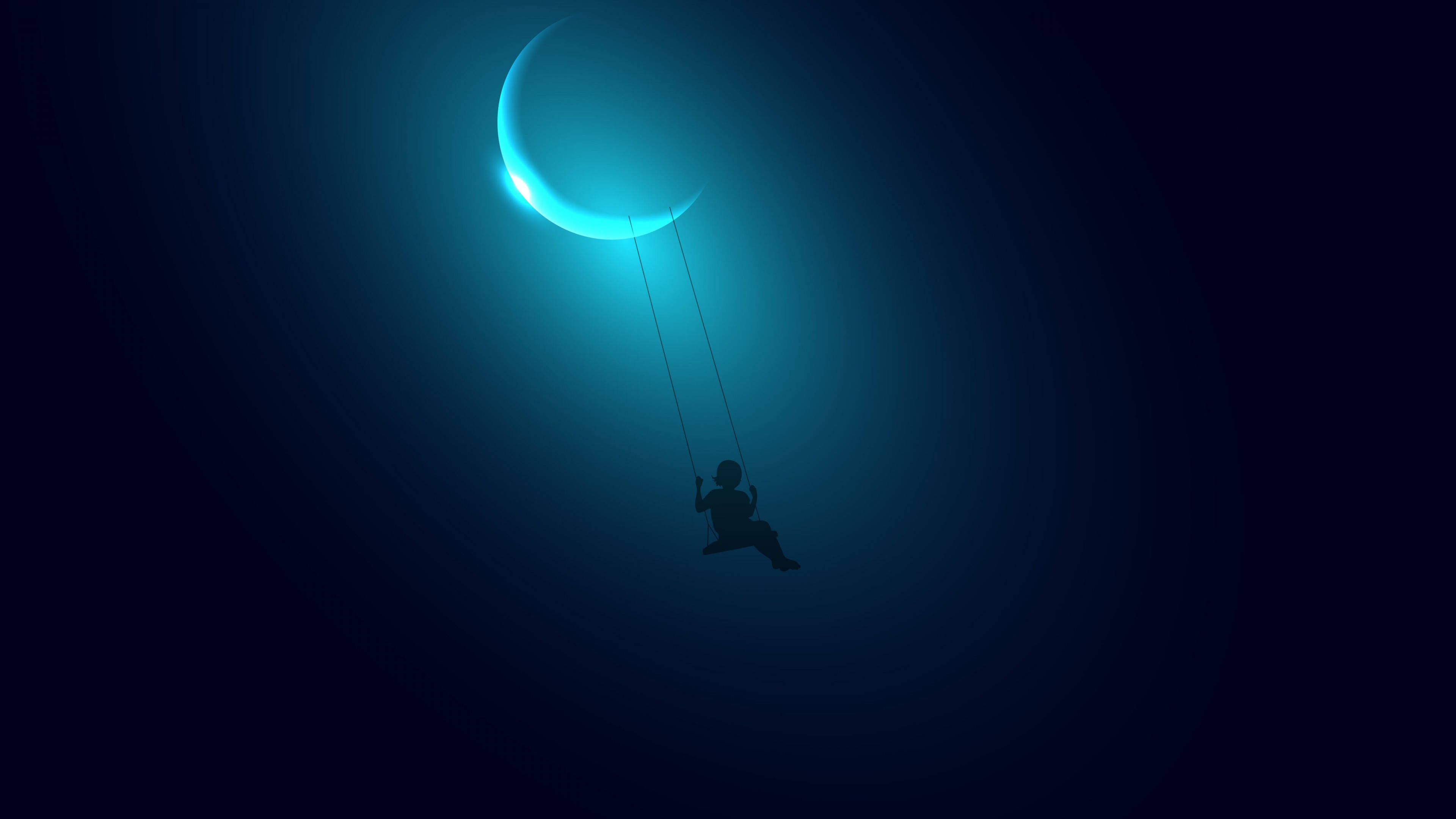 child, rope, glowing crescent moon, 4K Desktop Wallpaper