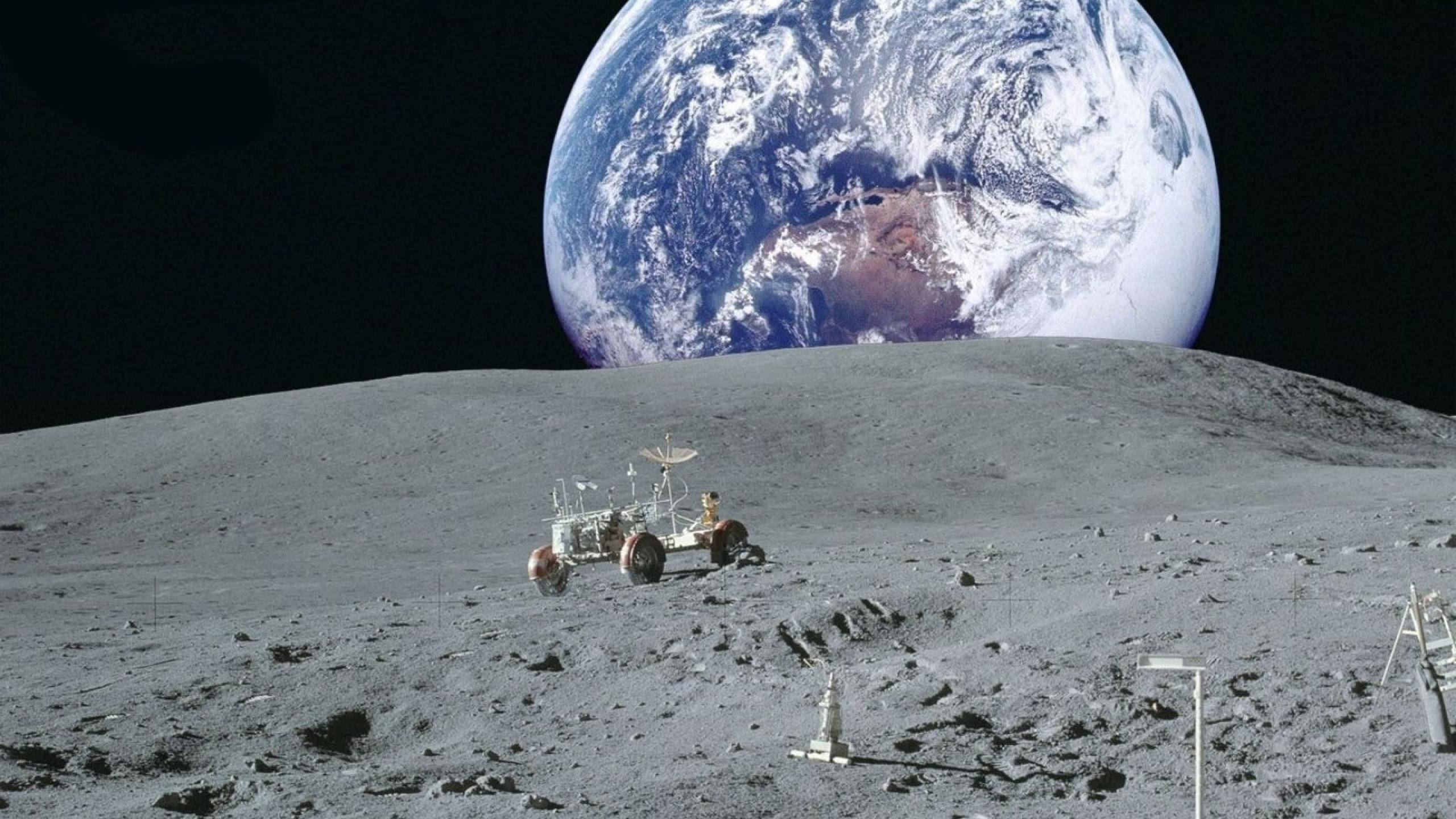 lunar rover, moon, Earth, 2K Desktop Wallpaper