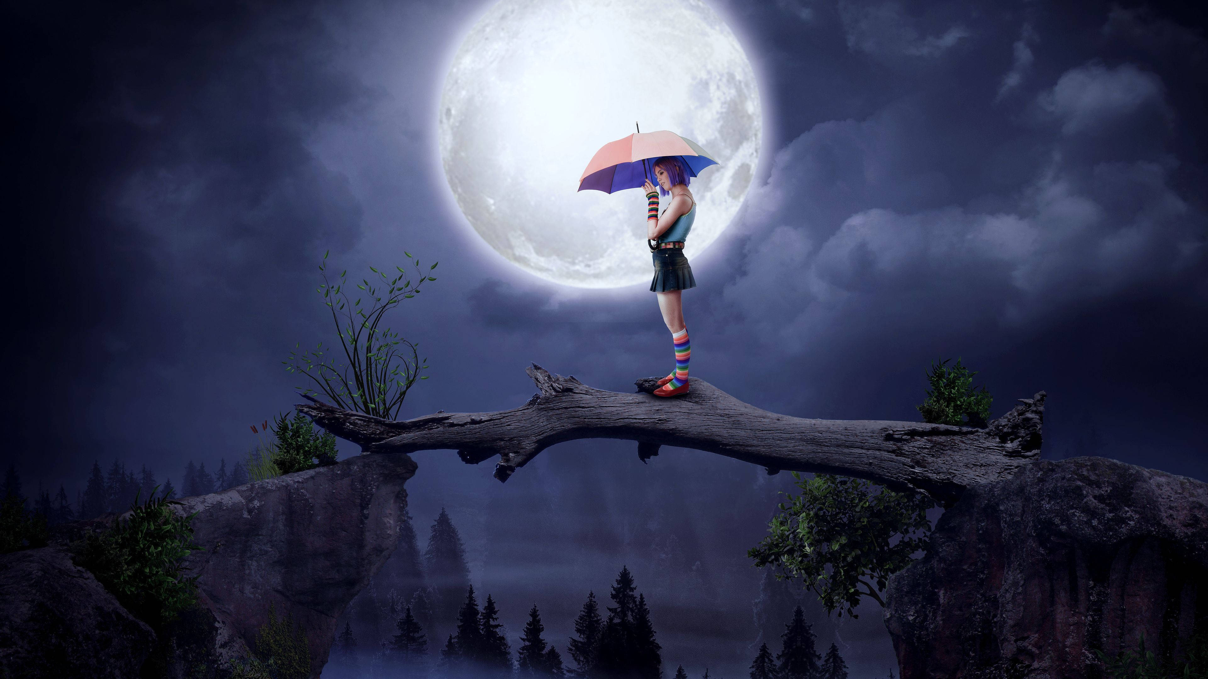 Moon 4K, woman, log, 4K Desktop Wallpaper