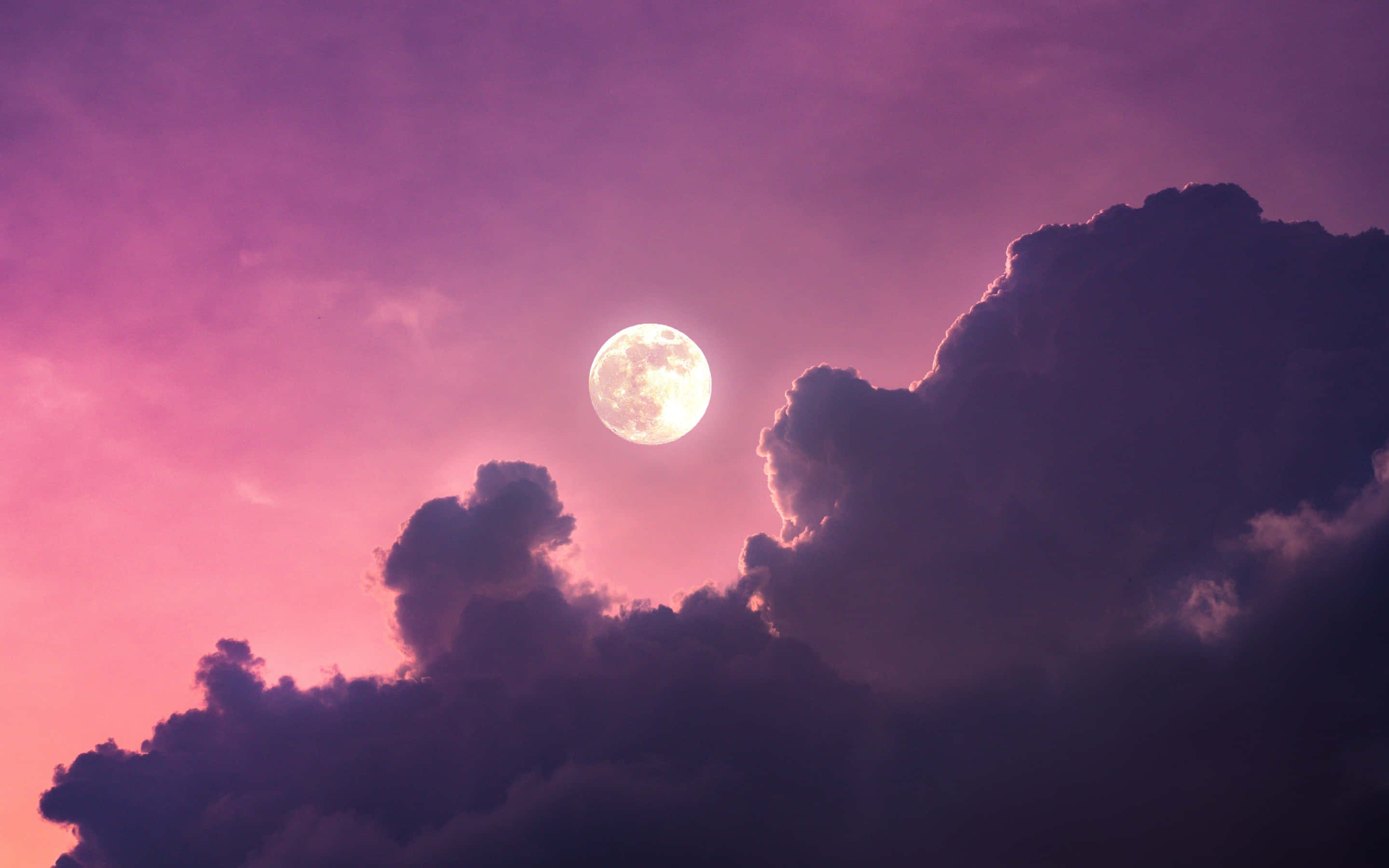 full moon, purple clouds, pink clouds, 2K Desktop Wallpaper