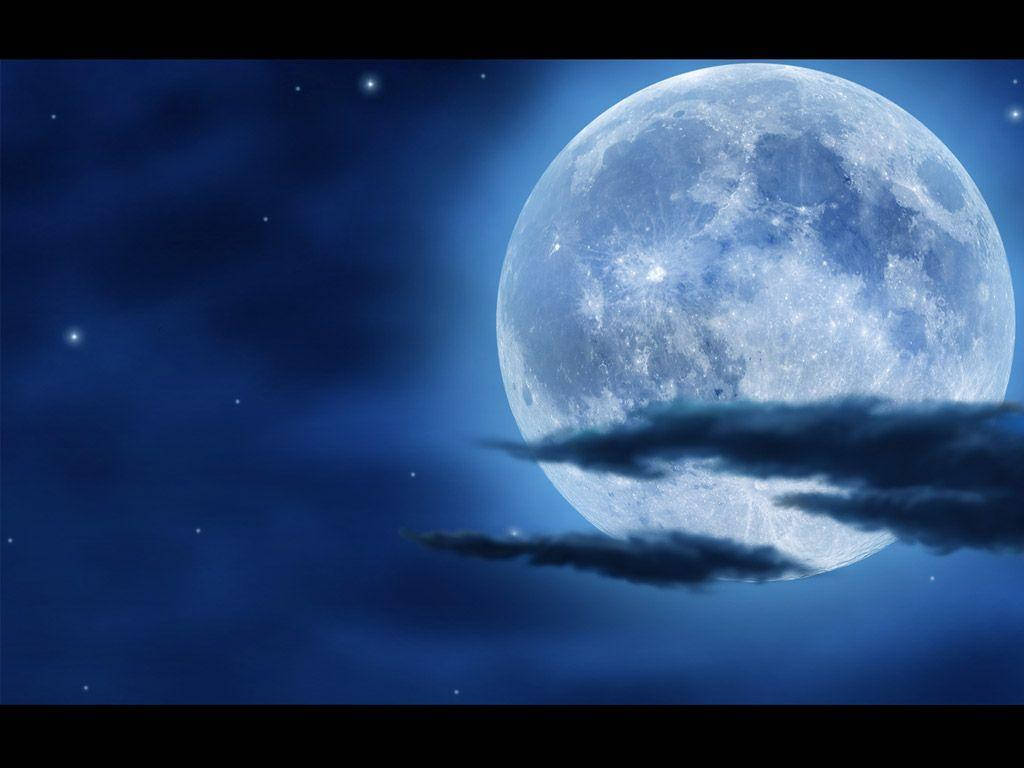 full moon, dark clouds, starry midnight sky, SD Desktop Wallpaper