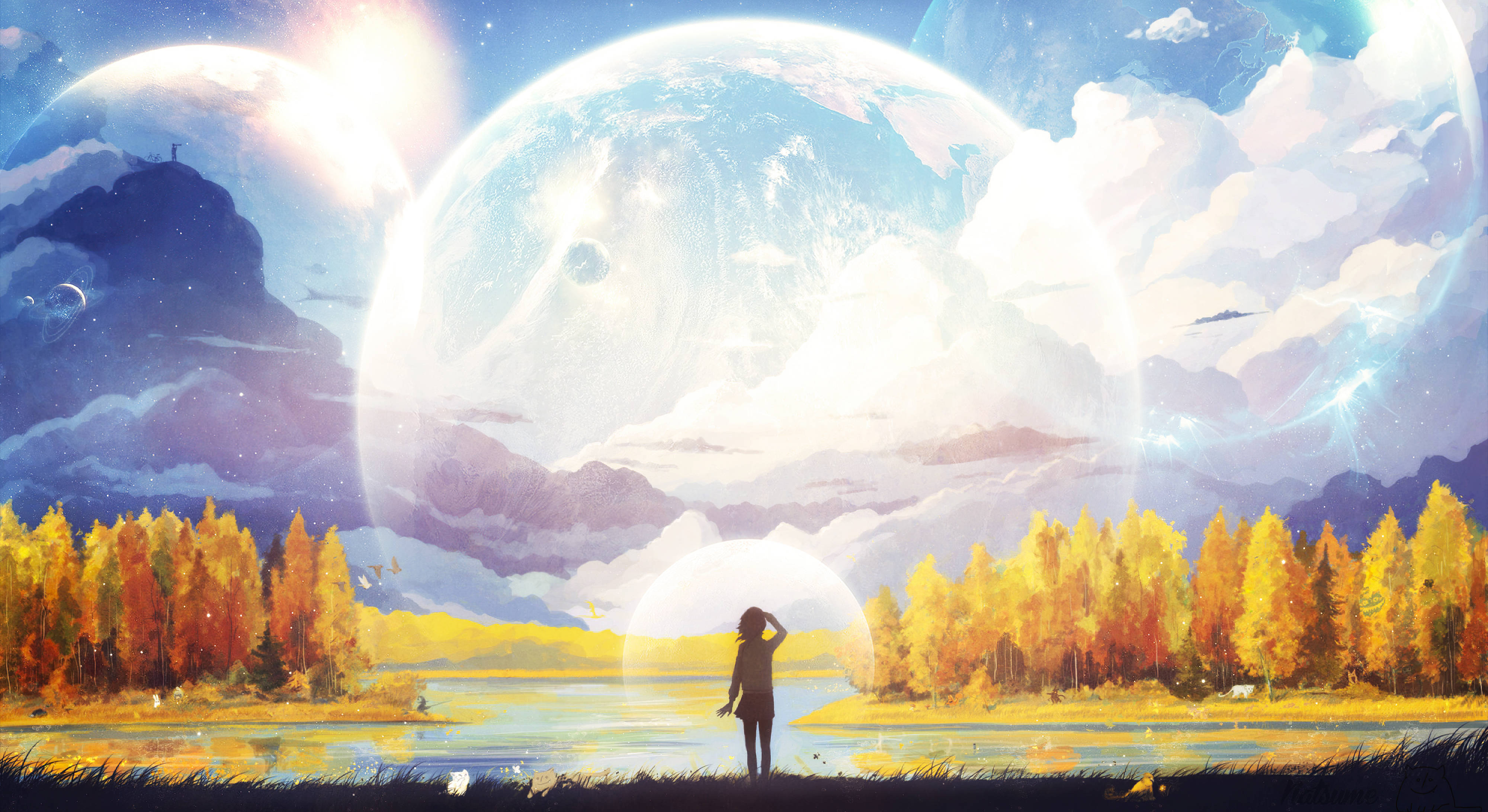 Moon 4K, anime girl, forest, 4K Desktop Wallpaper