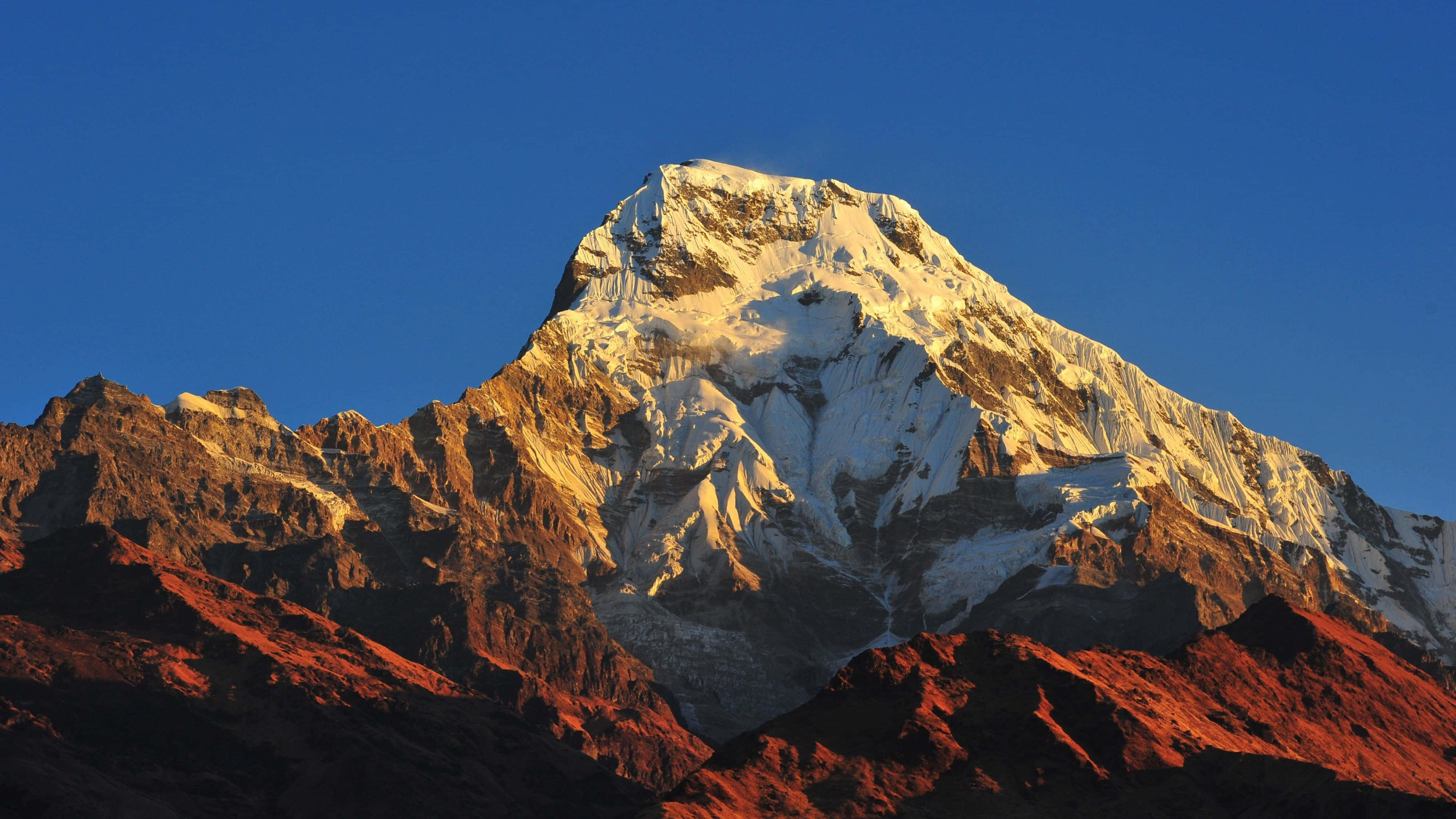 4K Mountain, snow-capped mountain peak, golden sunrise light, 4K Desktop Wallpaper