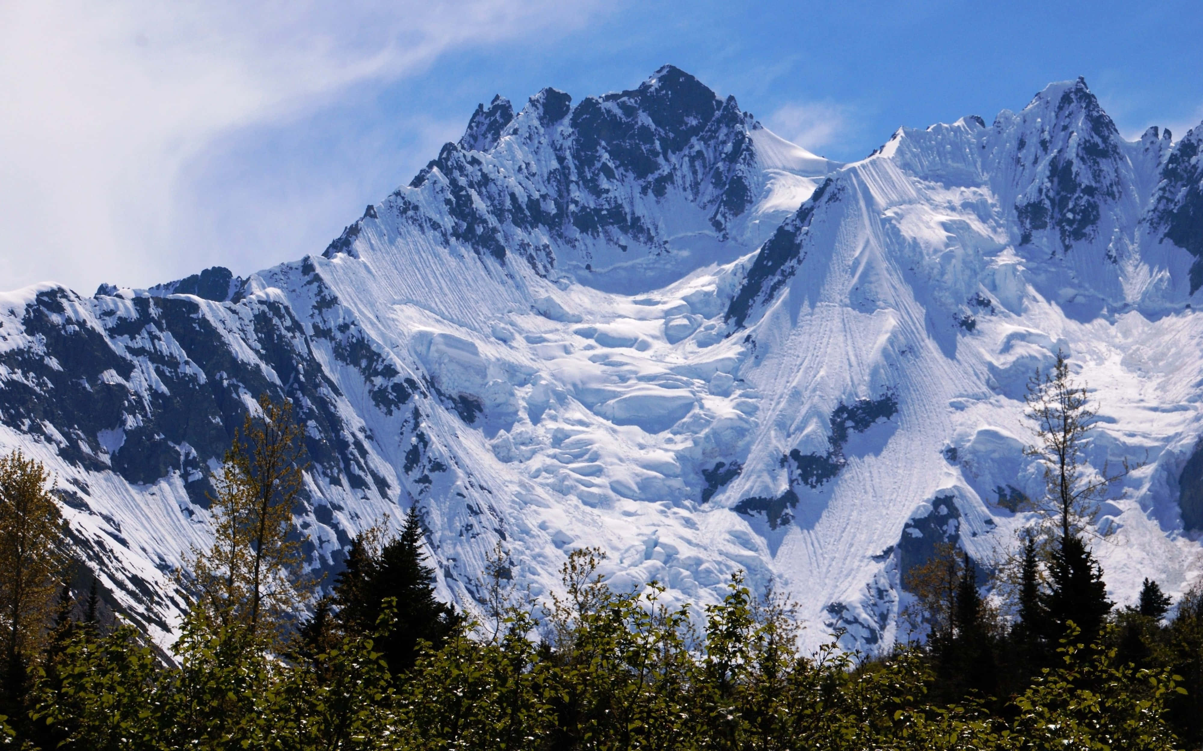 snow-capped mountain, glaciers, rocky ridges, 4K Desktop Wallpaper