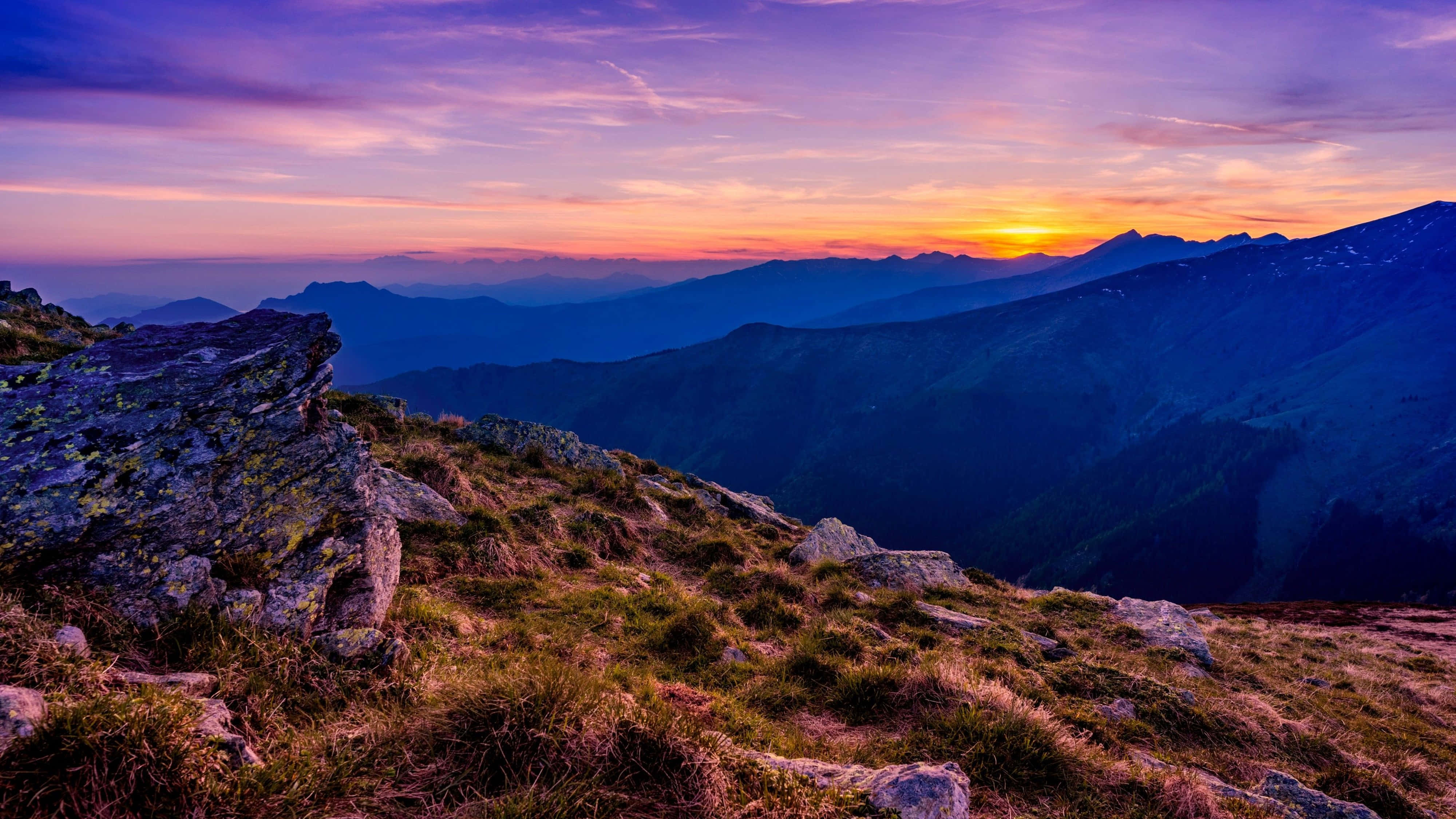 4K Mountain, sunset, mountain ridge, 4K Desktop Wallpaper