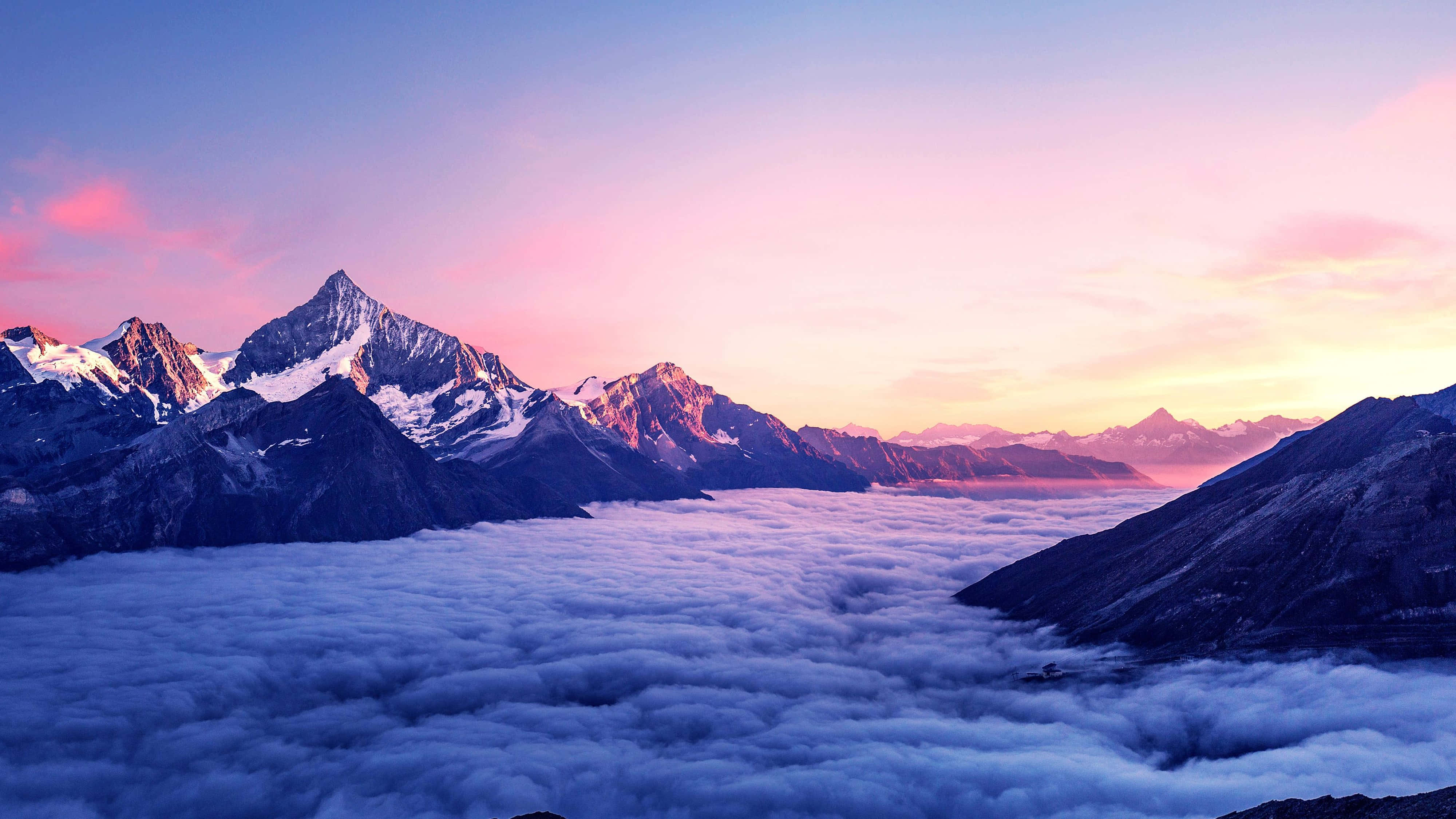 4K Mountain, snowcapped mountain peaks, sea of clouds, 4K Desktop Wallpaper