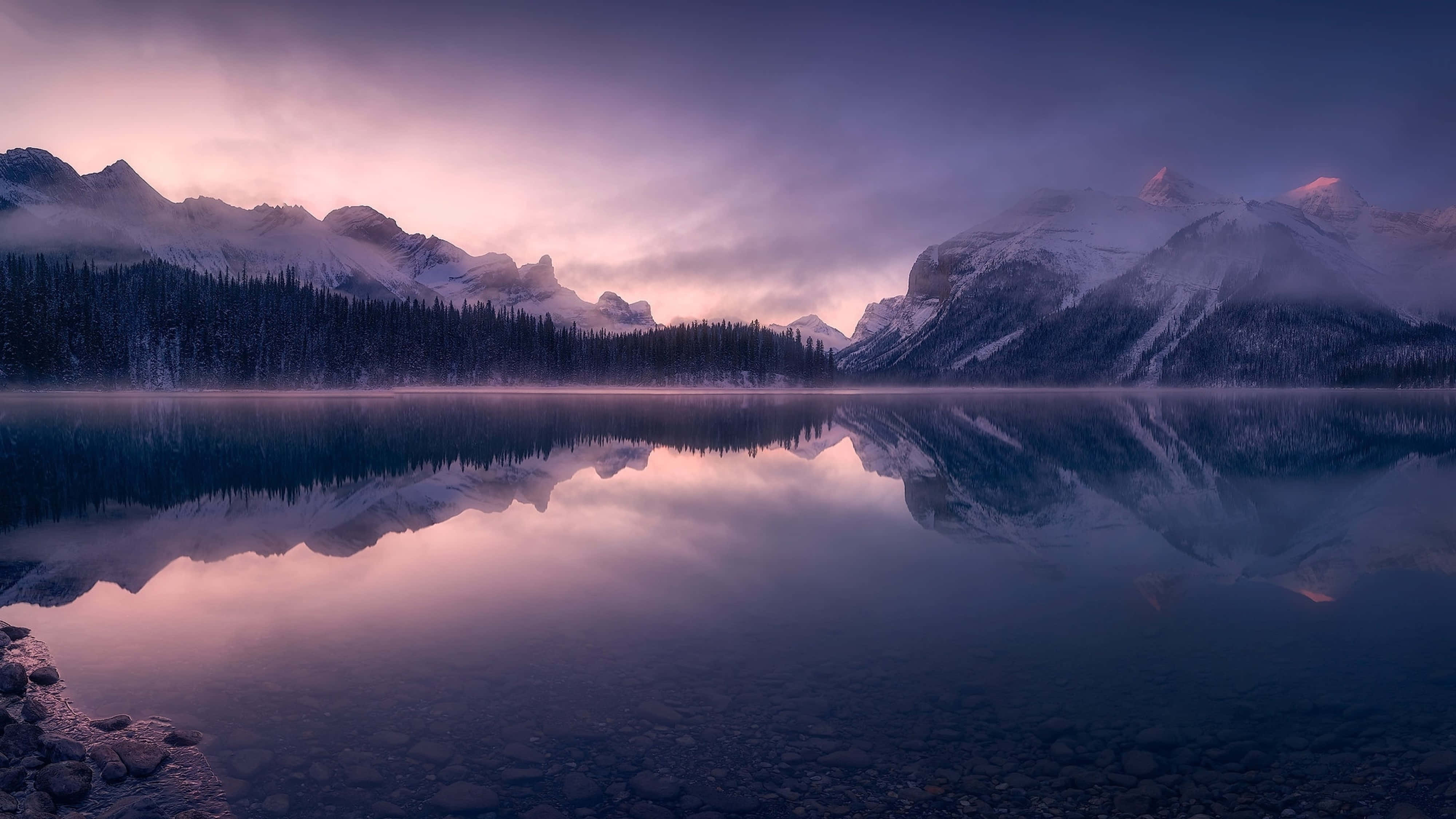 4K Mountain, snowcapped mountains, misty lake, 4K Desktop Wallpaper