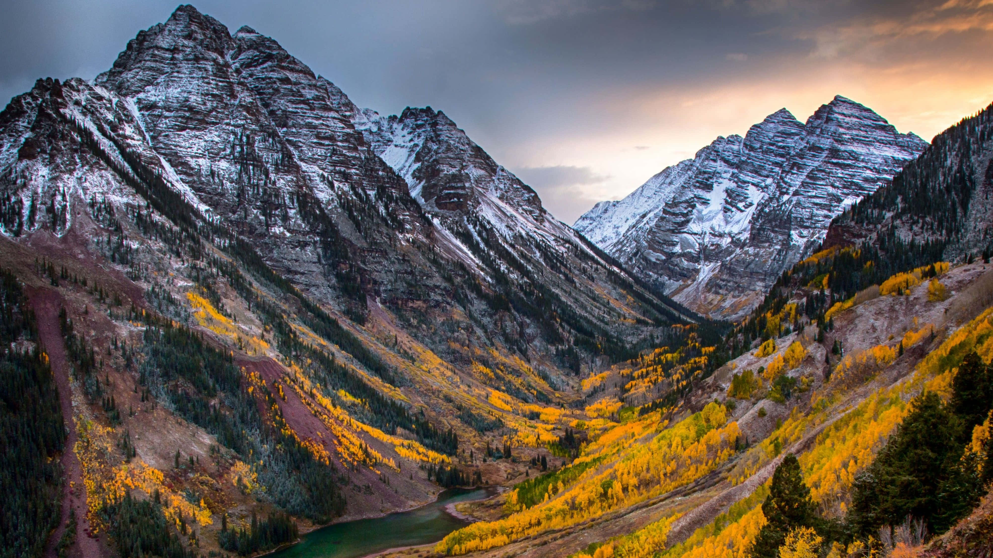 4K Mountain, snow-capped peaks, valley, 4K Desktop Wallpaper