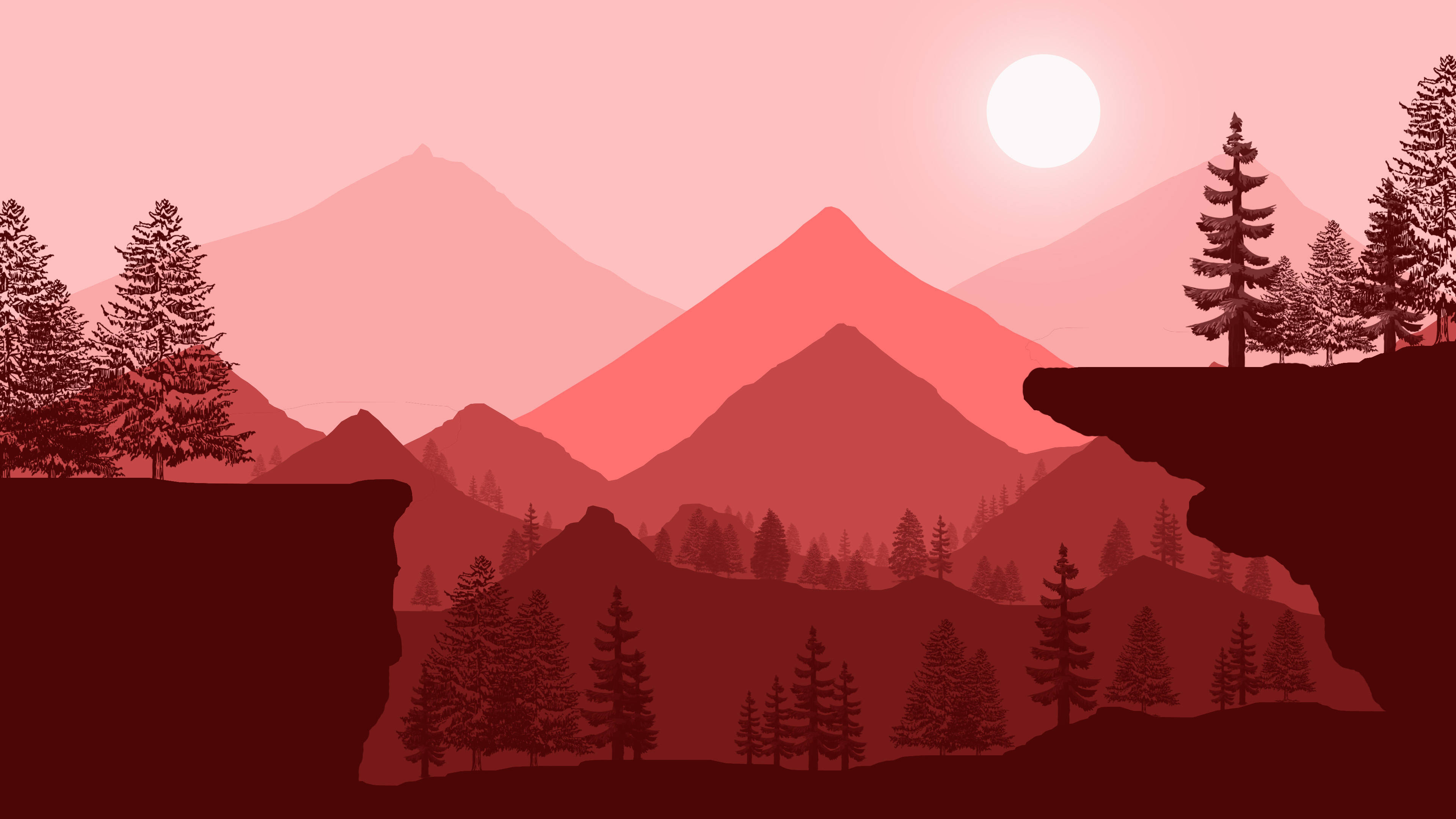 4K UHD, mountain landscape, pink and red hues, 4K Desktop Wallpaper