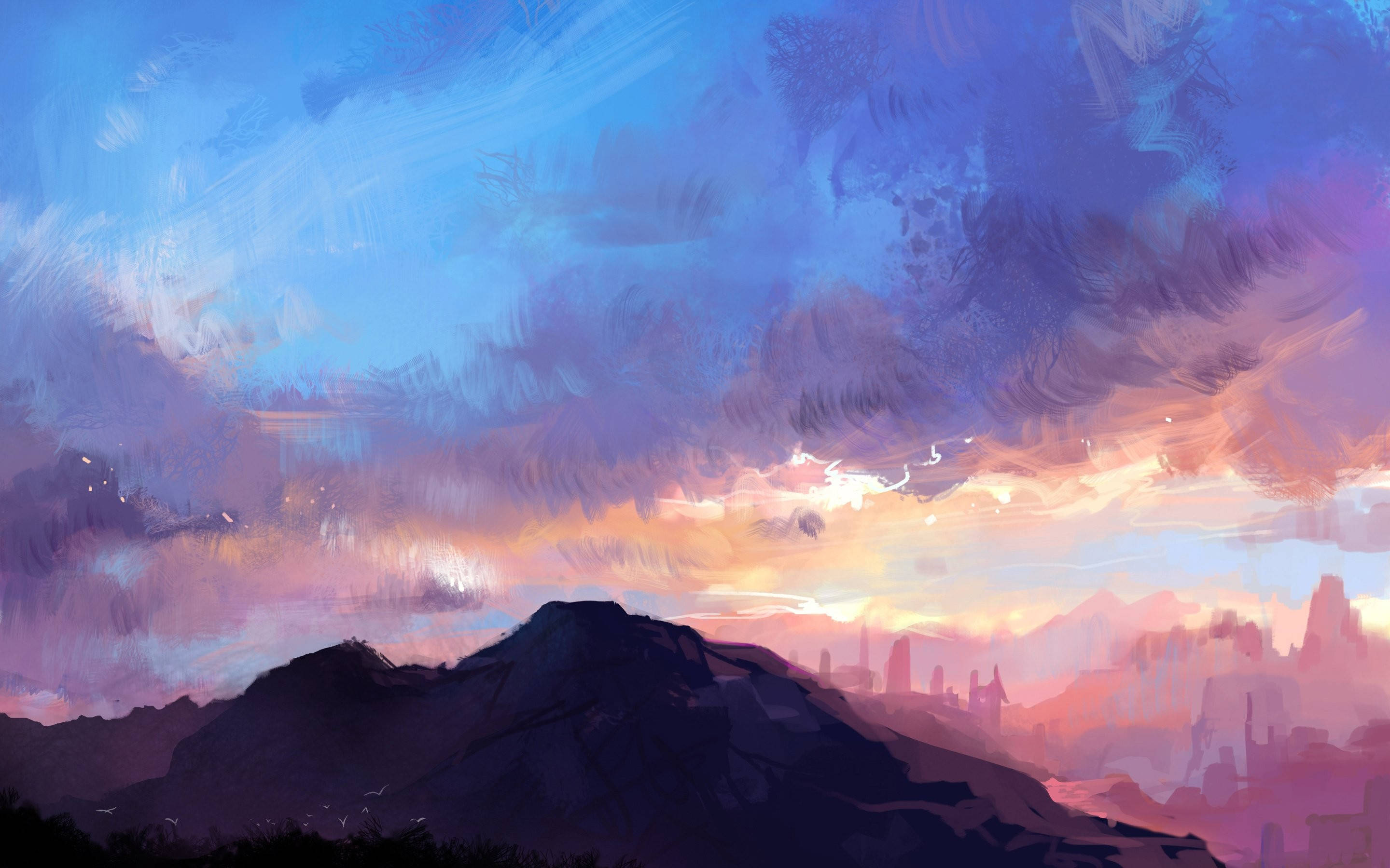 mountain, twilight sky, blue purple, 2K Desktop Wallpaper
