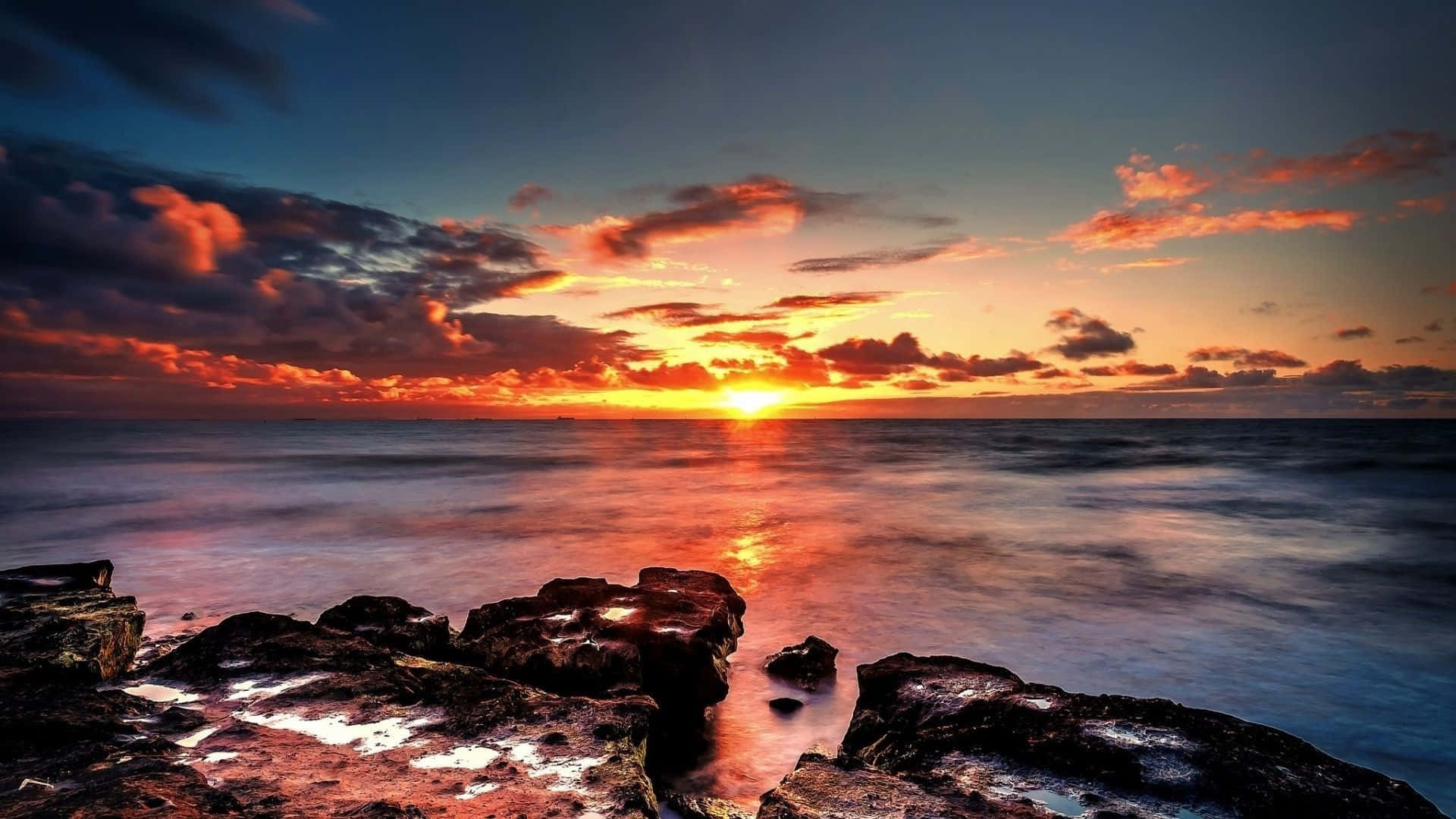 4K HDR, sunset, fiery orange, Full HD Desktop Wallpaper