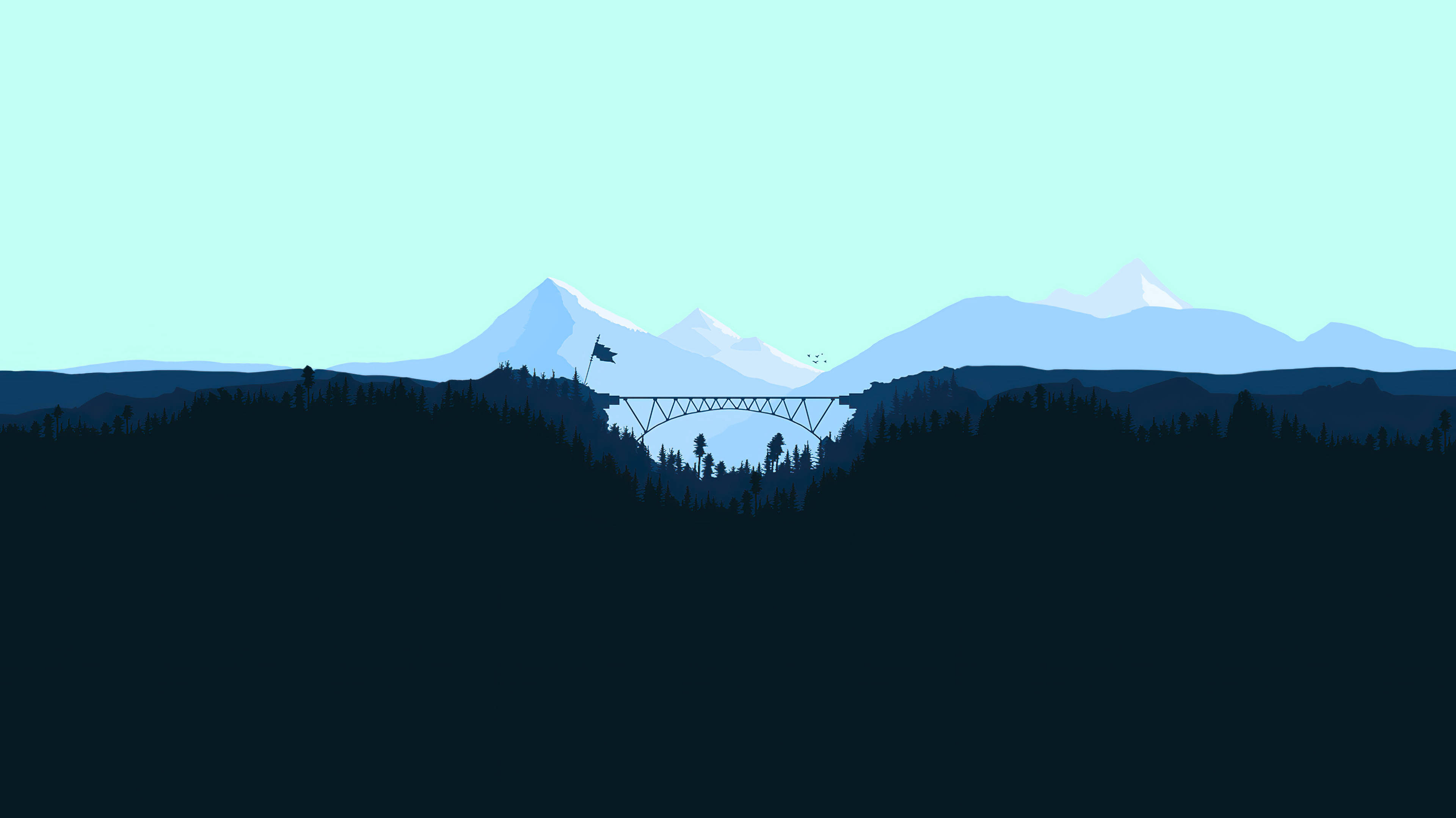 4K, flat illustration art, snowy peak mountains, 4K Desktop Wallpaper