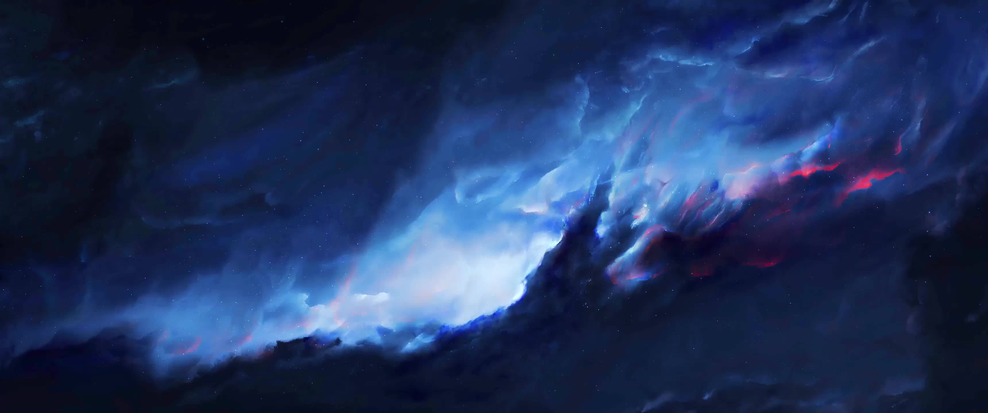 4K Moving, blue abstract, cosmic clouds, 2K Desktop Wallpaper