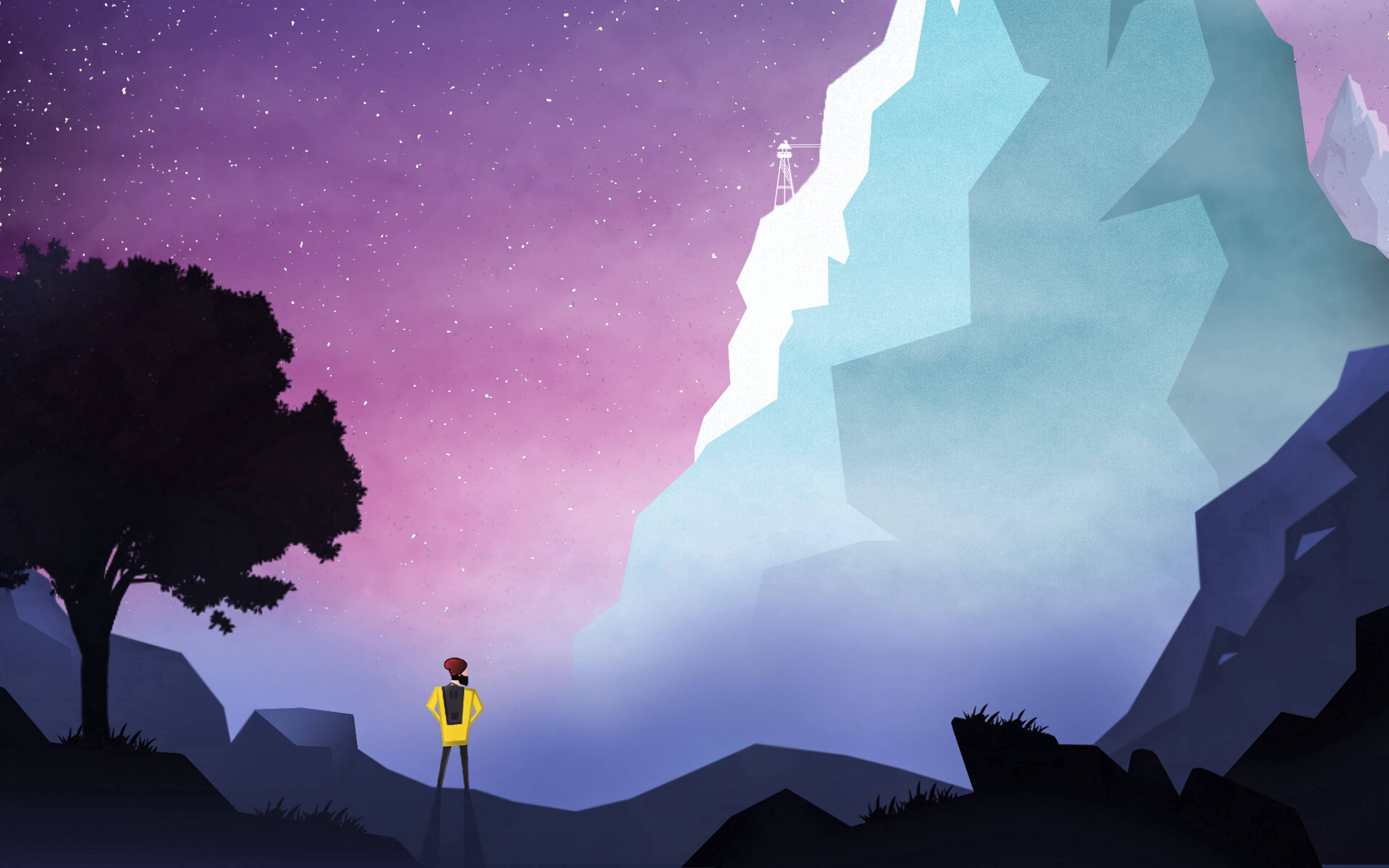 4K Moving, yellow jacket, starry purple sky, 4K Desktop Wallpaper