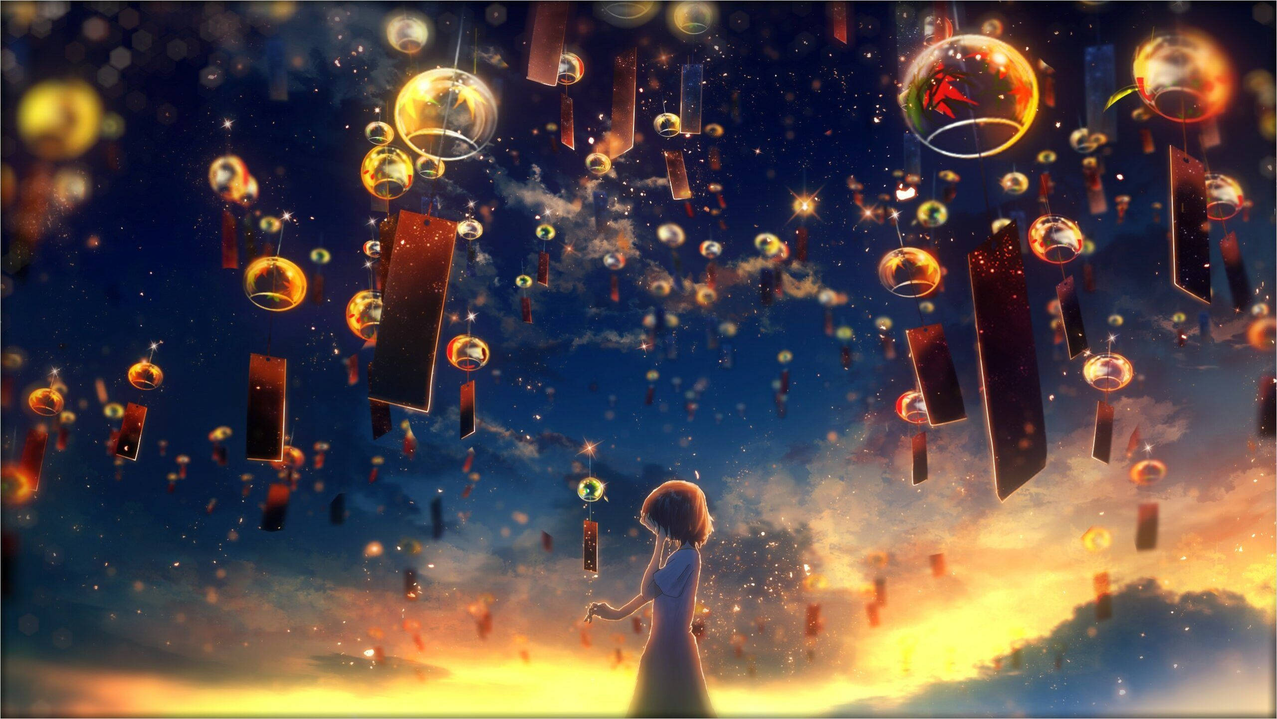 4K Moving, lanterns, twilight sky, 2K Desktop Wallpaper