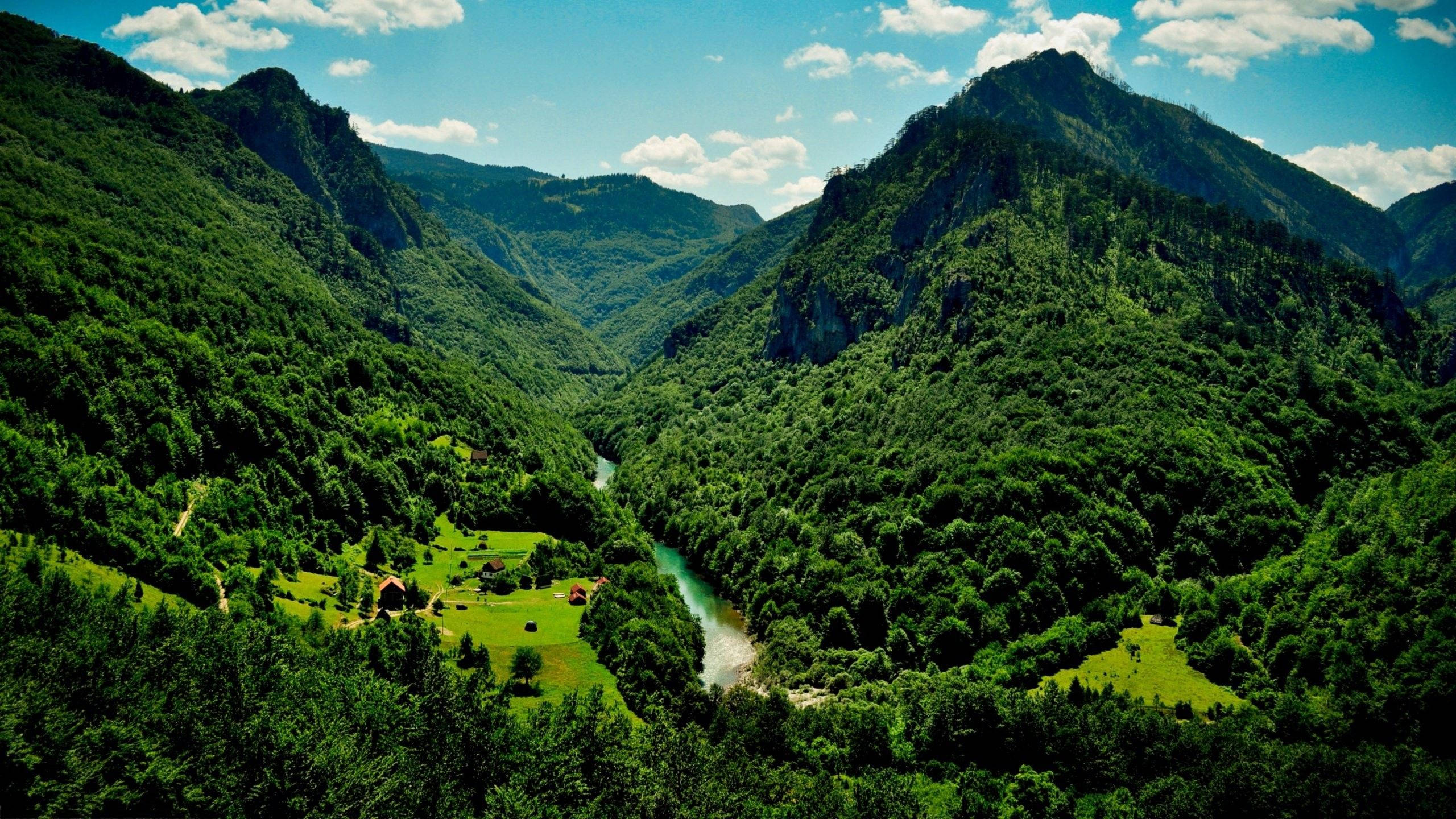 4K Nature Valley, winding river, lush green valley, 2K Desktop Wallpaper