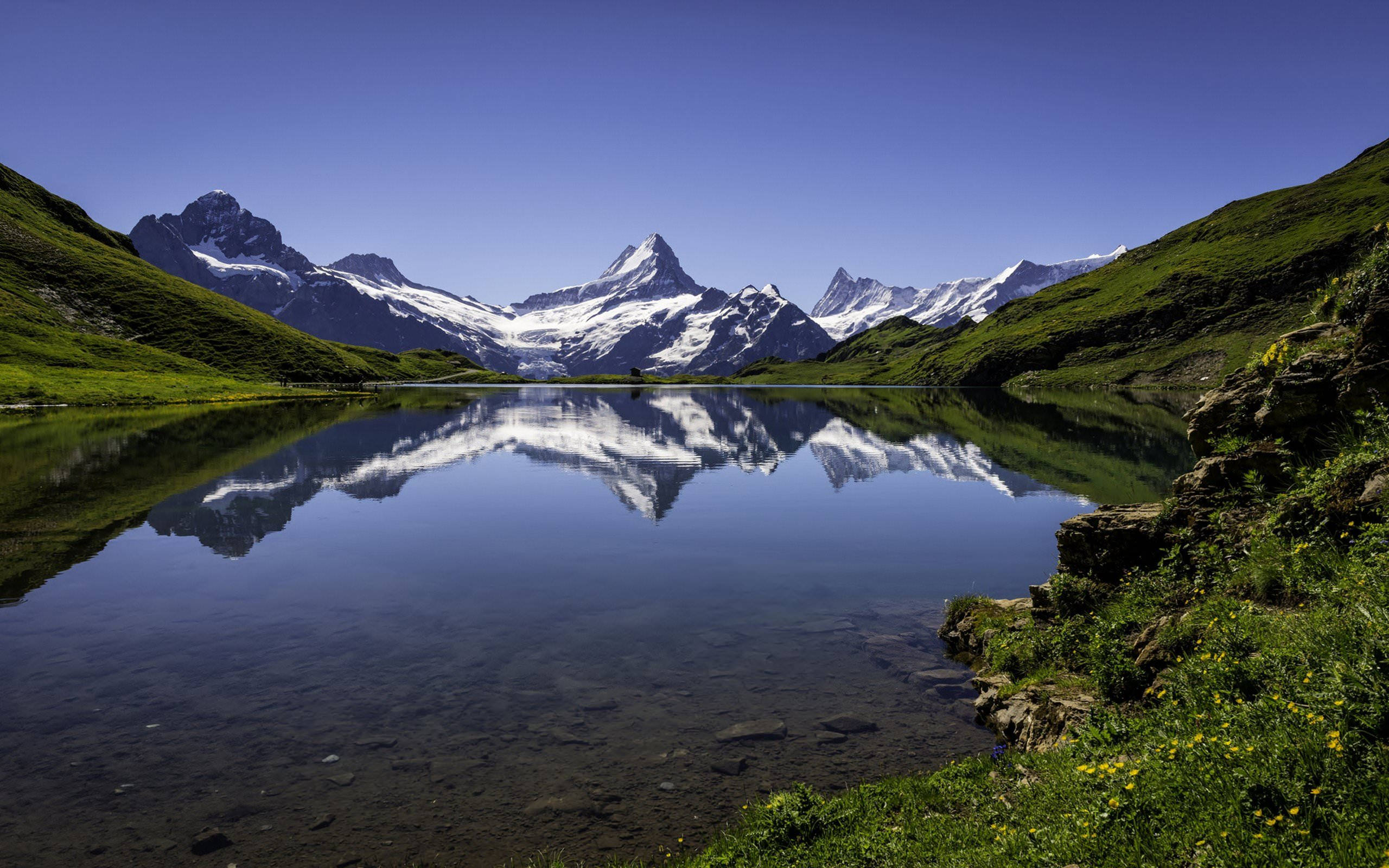 4K Nature, mountain lake, alpine lake, 2K Desktop Wallpaper