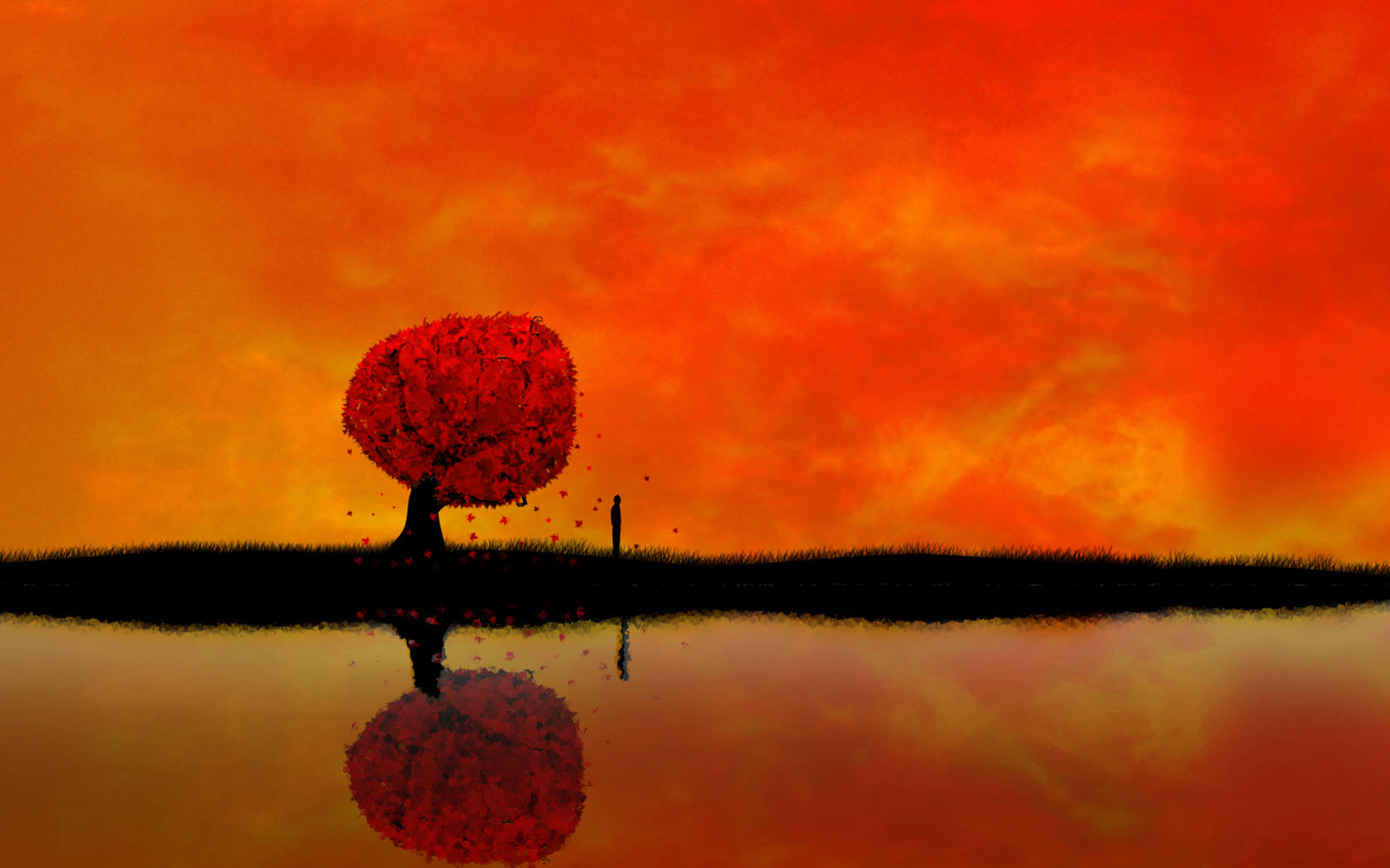 4K Nature, red tree, water, HD Desktop Wallpaper