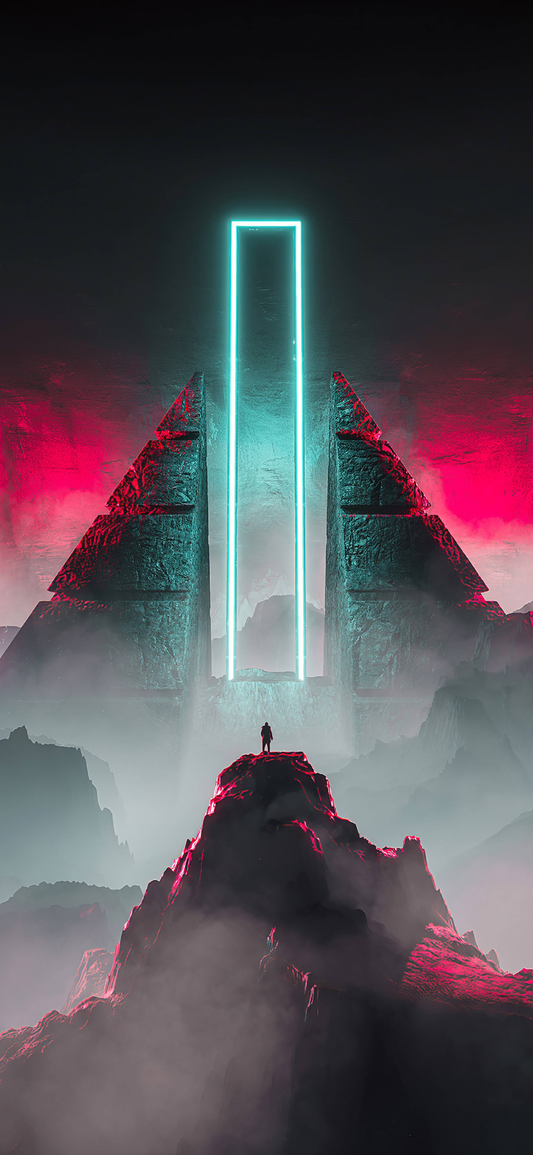 4K Neon iPhone, pyramid, neon portal, 4K Phone Wallpaper