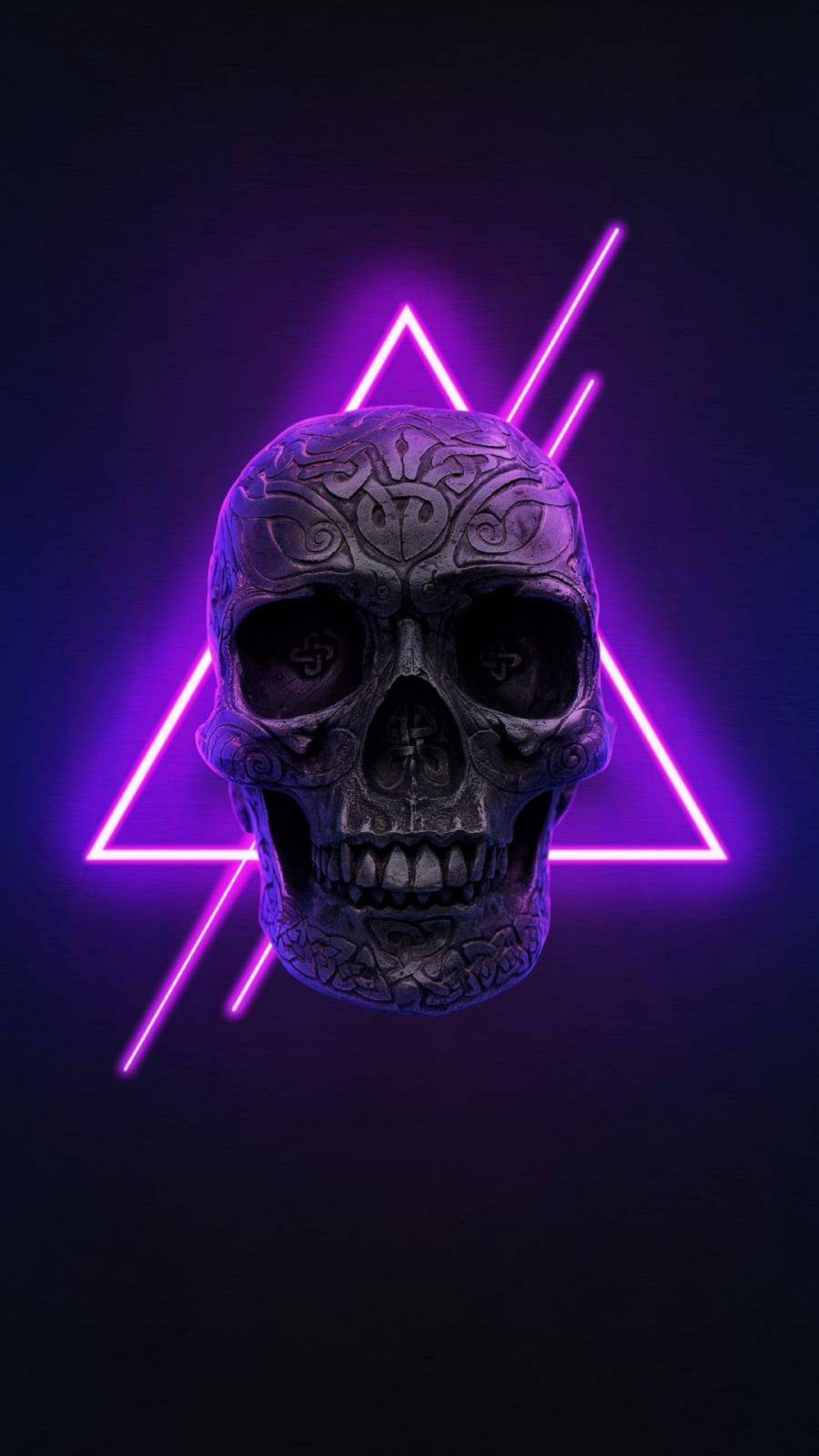 4K Neon iPhone, skull, tribal patterns, 4K Phone Wallpaper