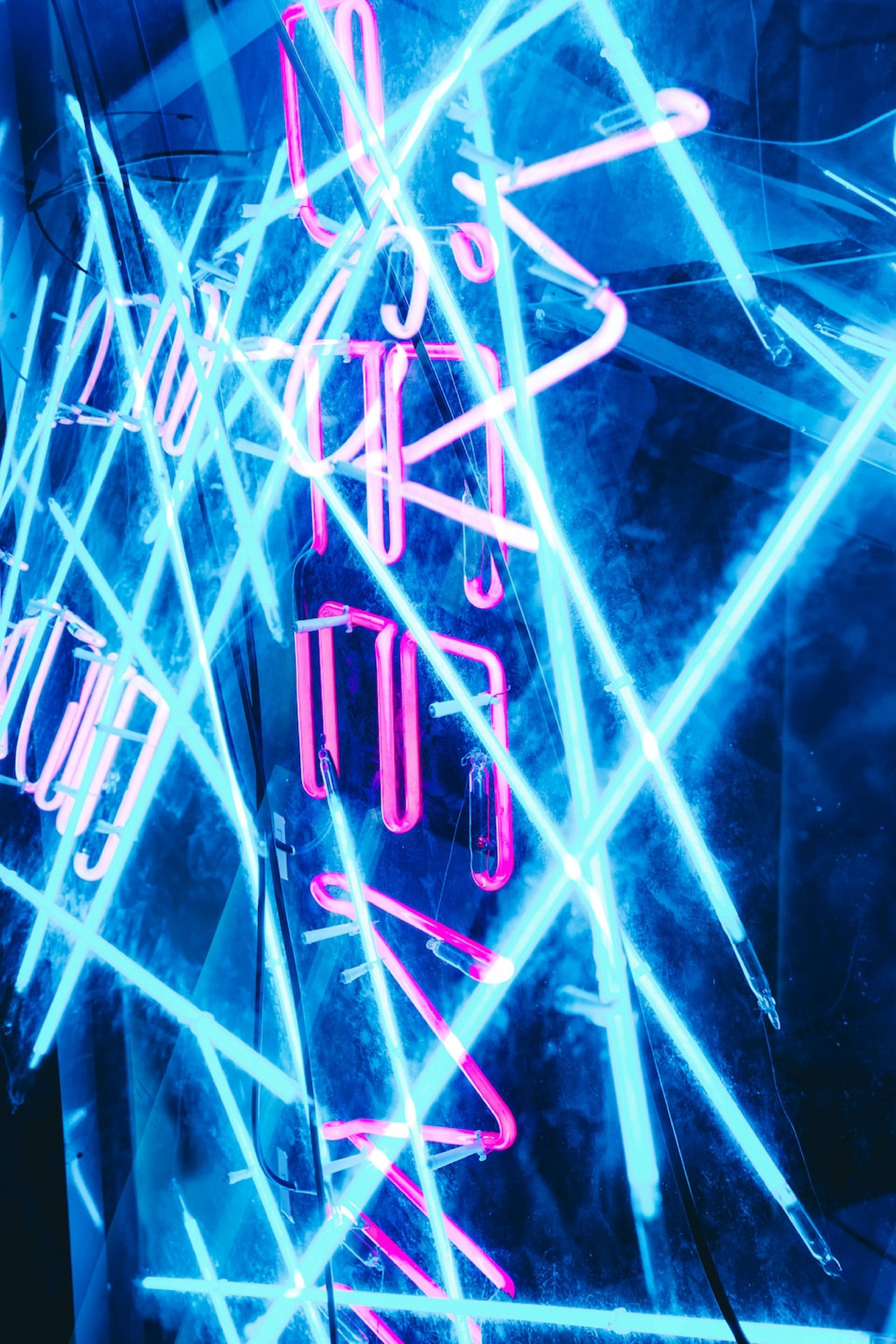 4K Neon iPhone, pink neon, cyan neon, 4K Phone Wallpaper