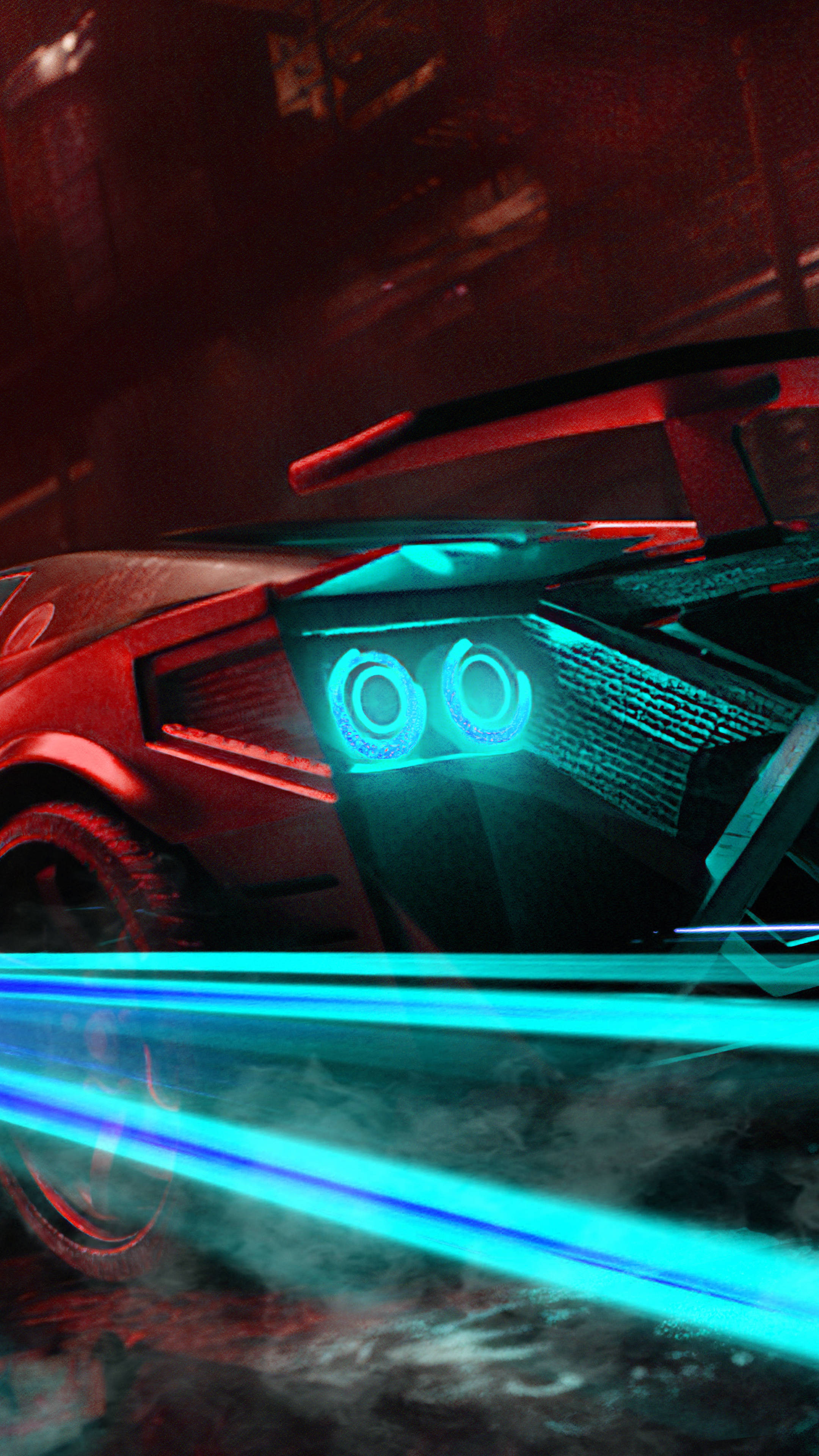 red and blue neon, 4K, car, 4K Phone Wallpaper