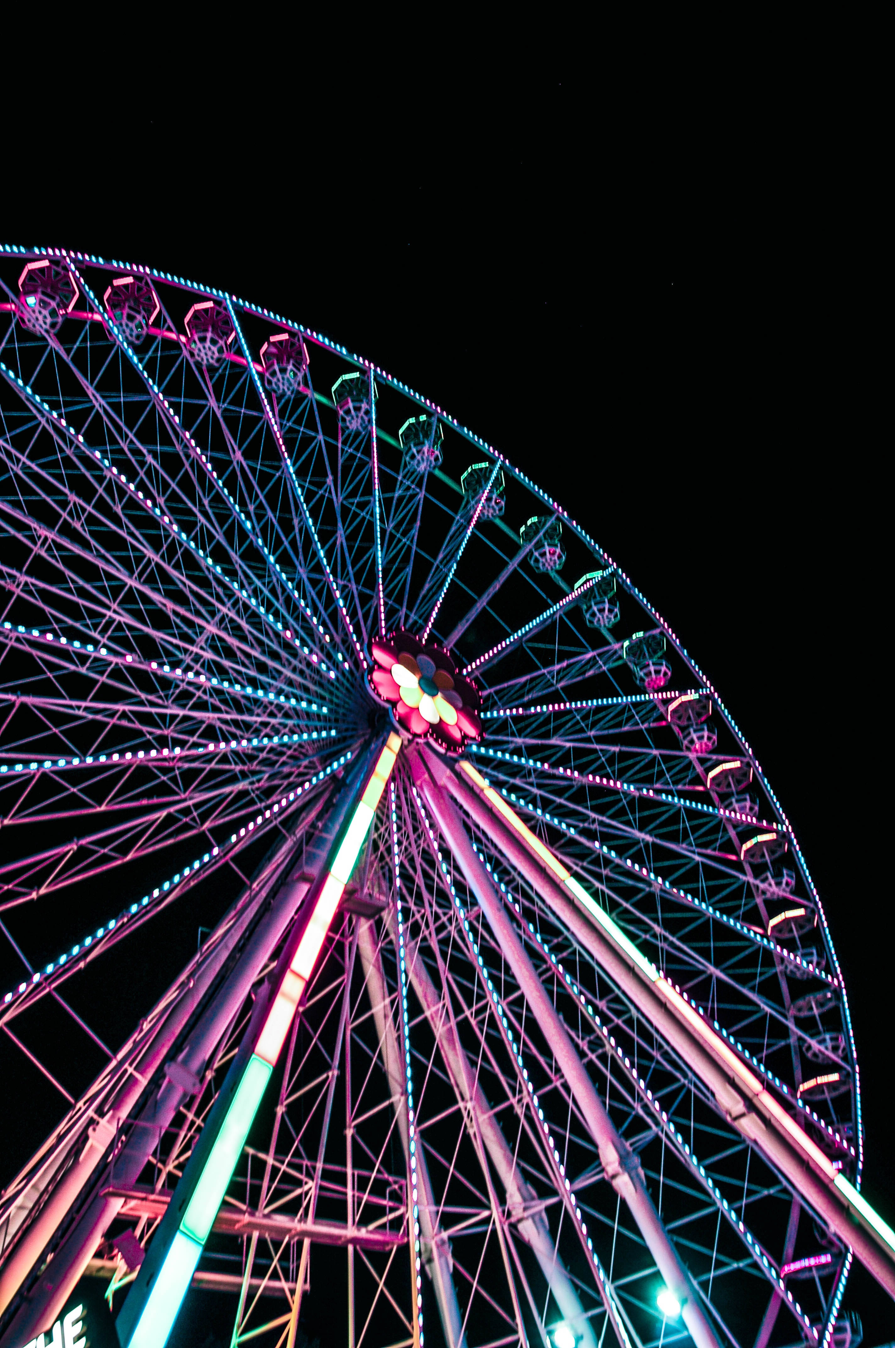 4K Neon, Ferris wheel, neon lights, 4K Phone Wallpaper