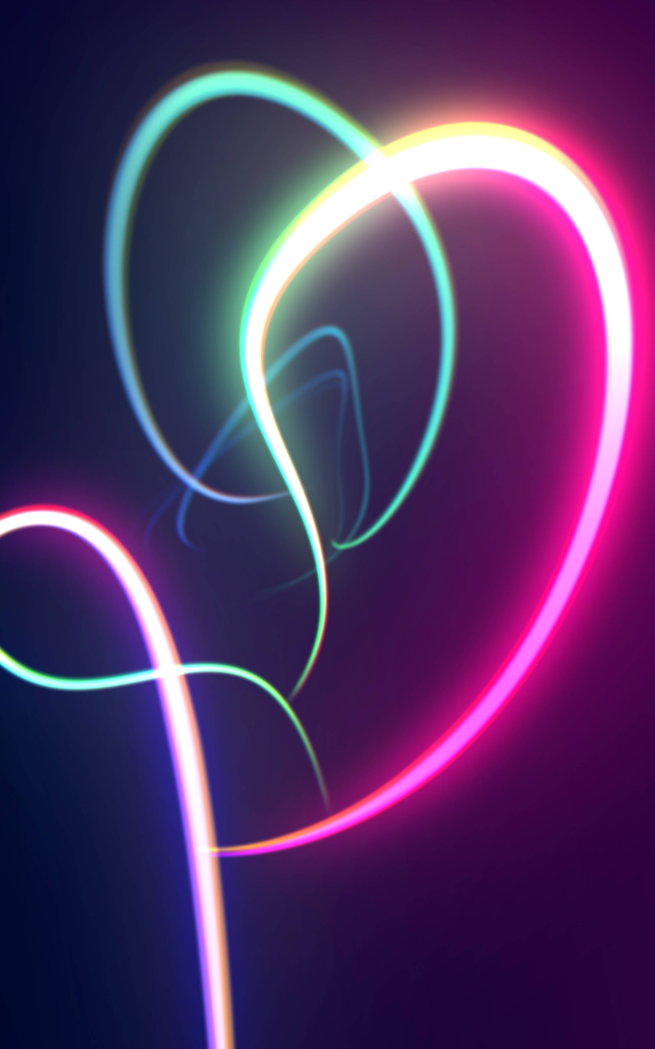 4K Neon, neon light trails, glowing heart shape, 2K Phone Wallpaper