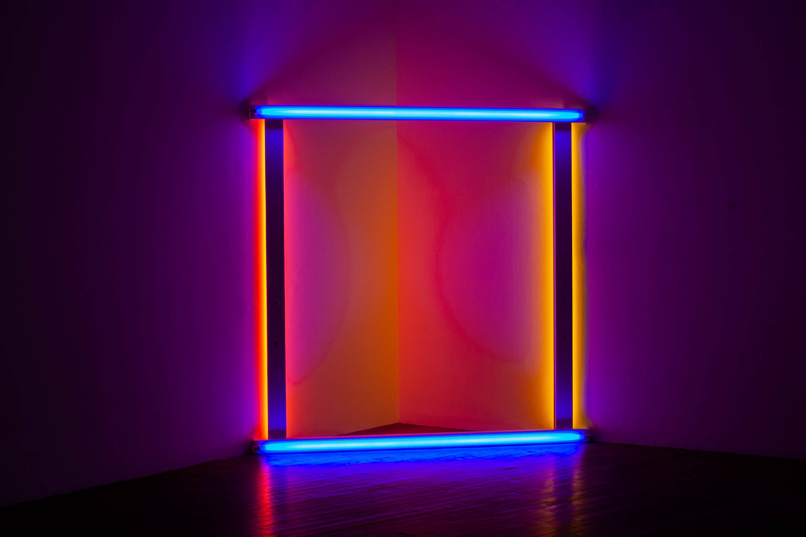 4K Neon Square, neon rectangle, blue and orange, 2K Desktop Wallpaper
