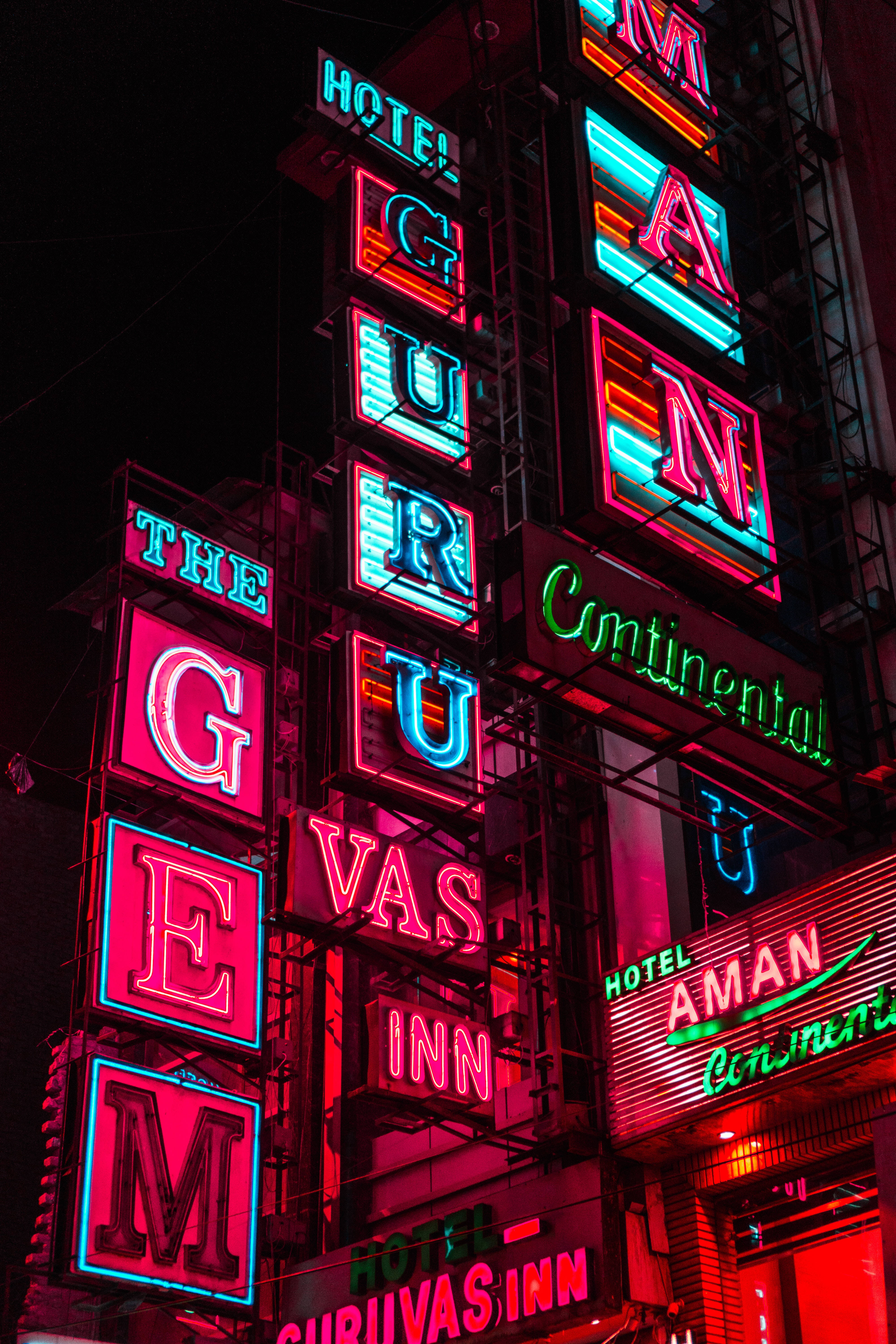 4K Neon Signs, electric pink, cyan, 5K Phone Wallpaper