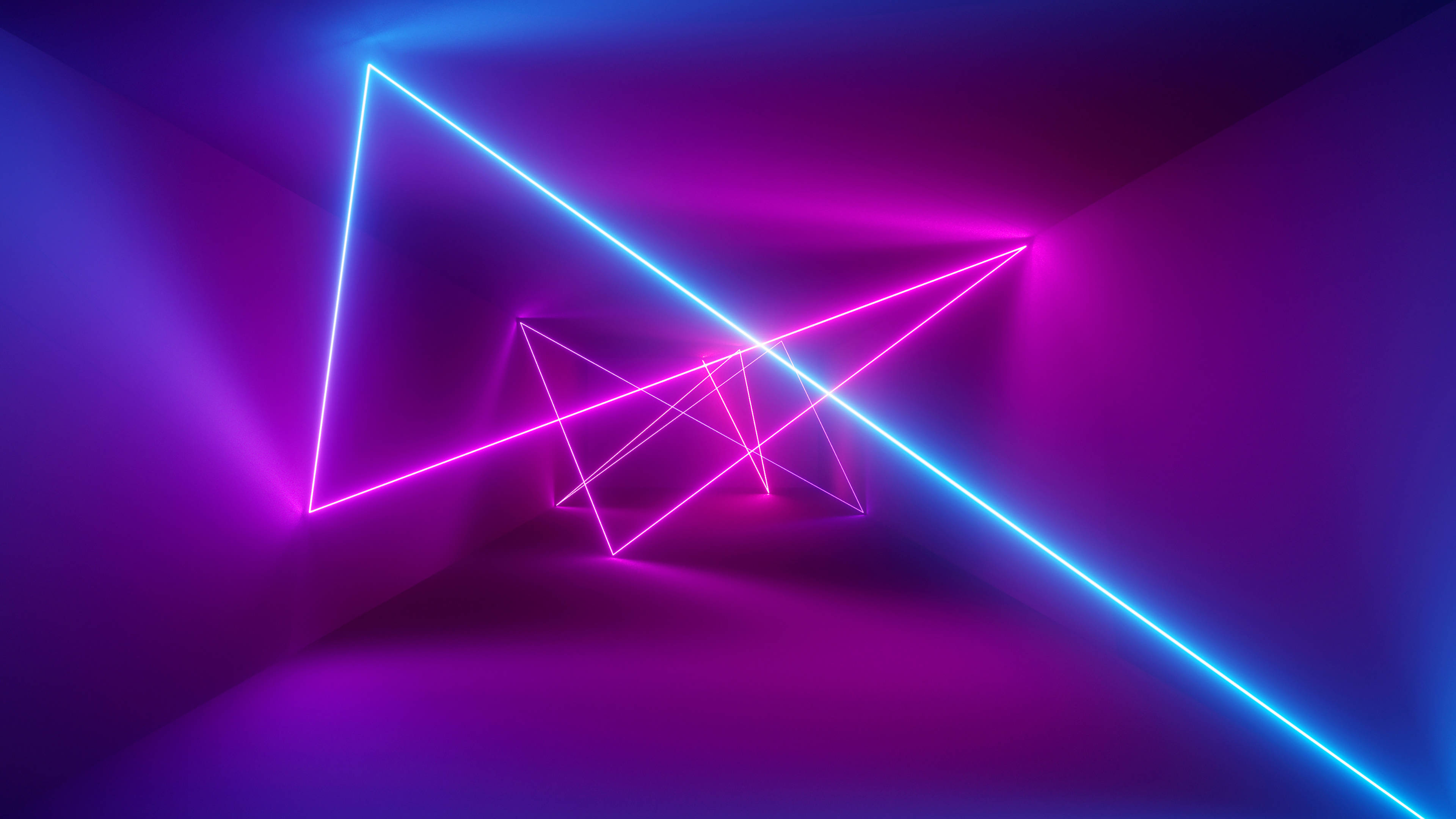 4K Neon, neon triangles, electric blue, 4K Desktop Wallpaper