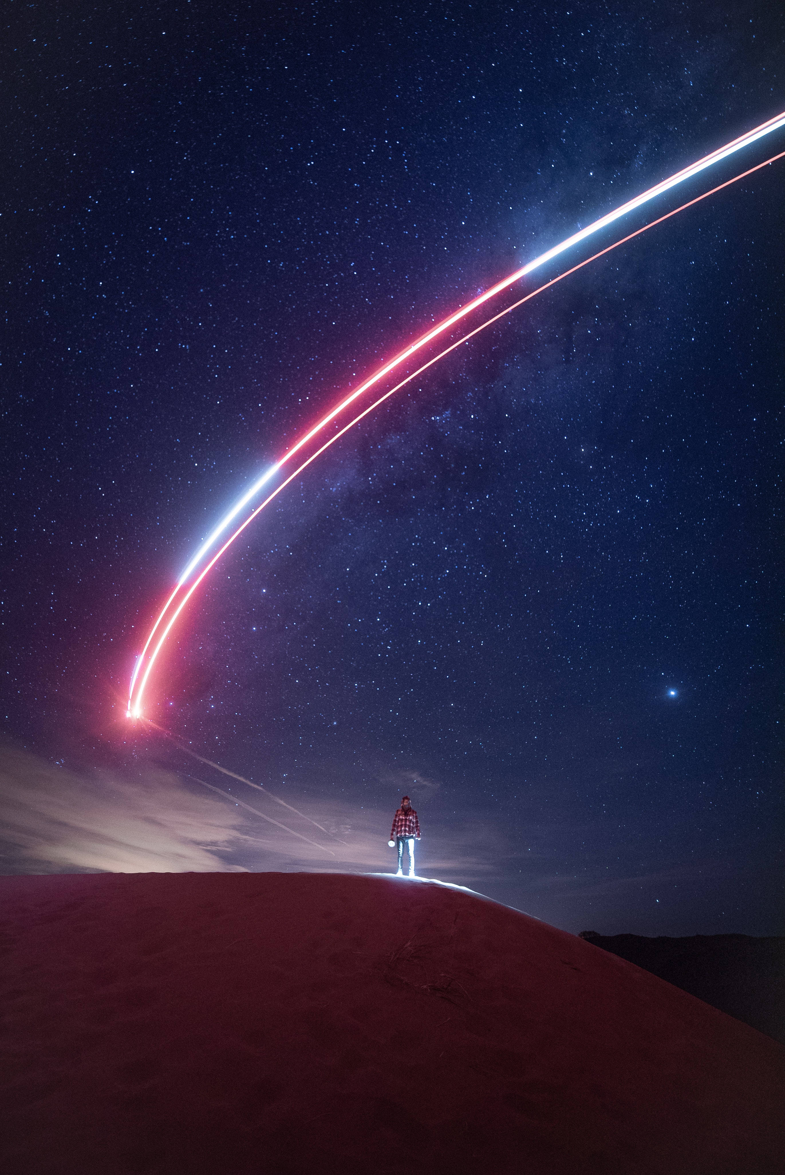 4K Neon Sky, desert dune, starry night sky, 4K Phone Wallpaper